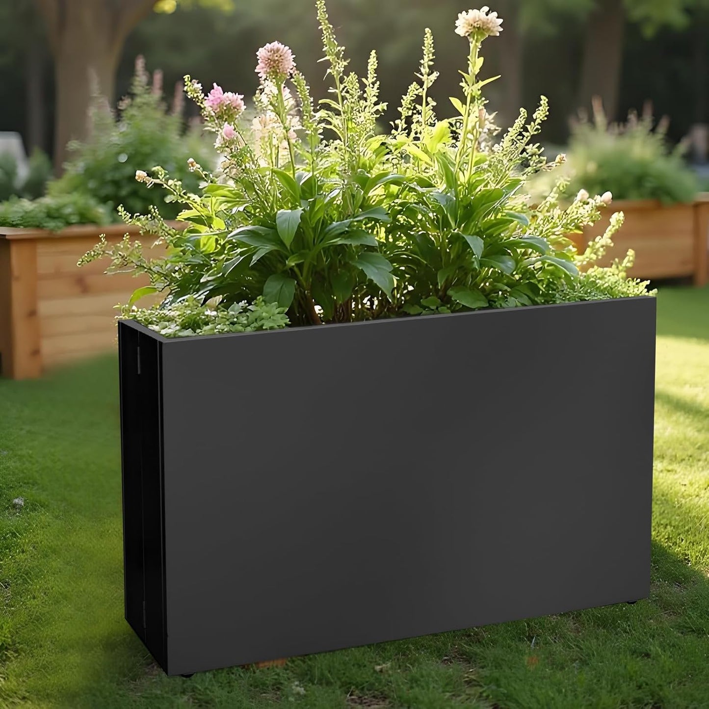 Galvanized Steel Planter Box - No Installation Required Metal Rectangular Block Long Box Planter Modern Outdoor Planters All-Weather Use with Drainage Holes for Patio/Porch, 36×24×12IN