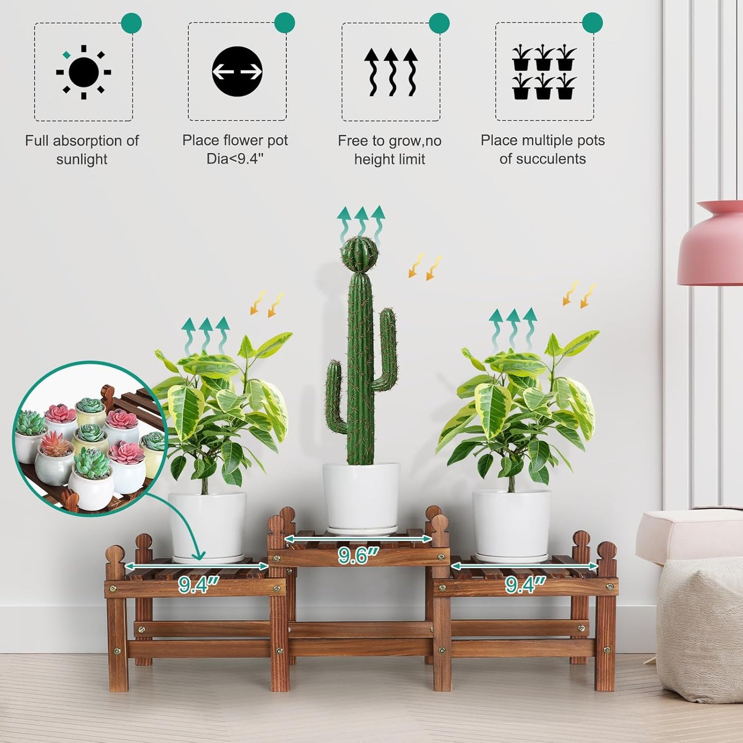 3 Tier Plant Stand Indoor,Wooden Low Plant Bench for Multiple Plants,Corner Flower Pot Stand Long Plant Holder for Balcony Patio Garden Decor (Free-Style Combination)