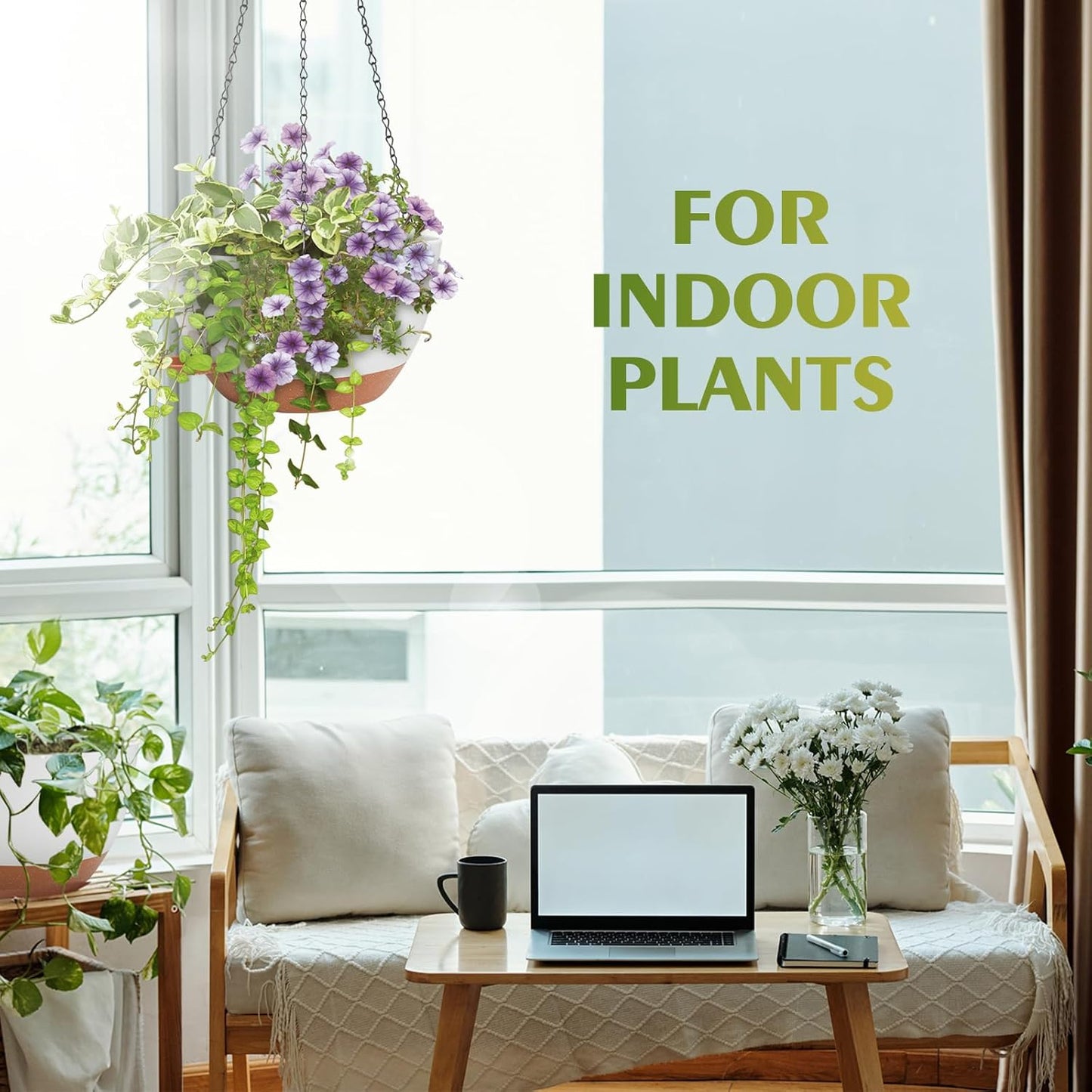 GARDIFE Hanging Planters for Indoor Outdoor Plants, 2 Pack Self Watering Hanging Pot with Drainage Holes & Removable Tray (White, 10 inch)