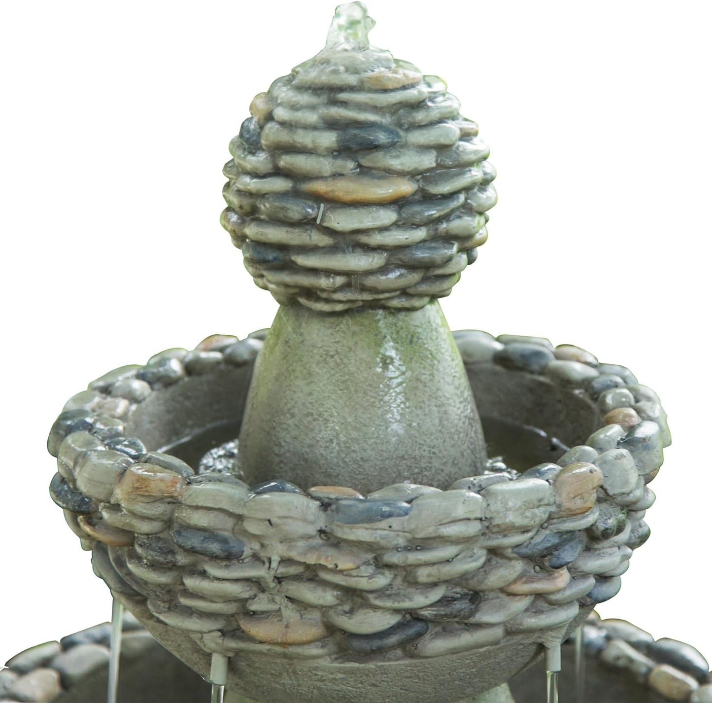 Teamson Home 36.5 in. Outdoor 3-Tier Zen-Style Pedestal Water Fountain in. with Stone Trim with Pump and 2.64 Gallon Capacity, Stone Gray