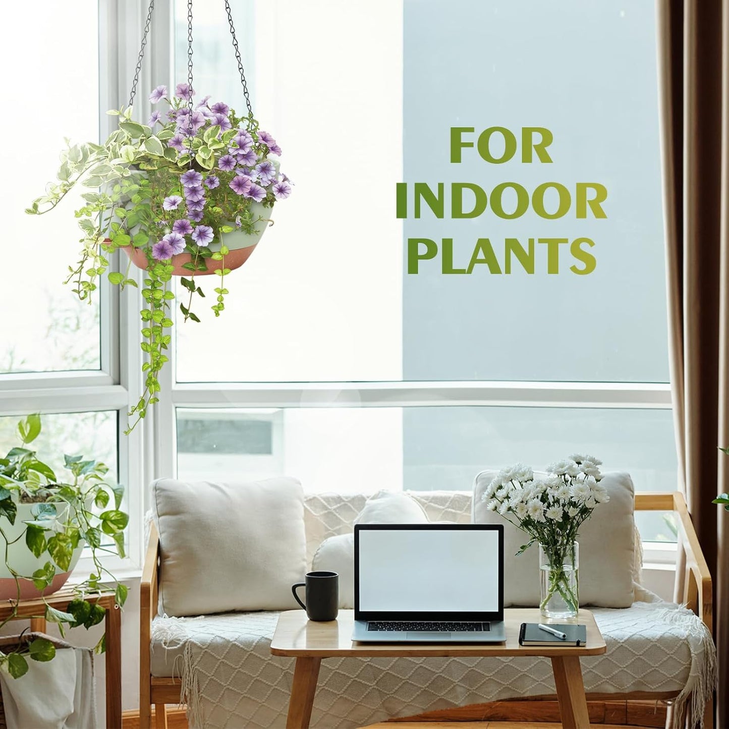 GARDIFE Hanging Planters for Indoor Outdoor Plants, 2 Pack Self Watering Hanging Pot with Drainage Holes & Removable Tray (Green, 10 inch)