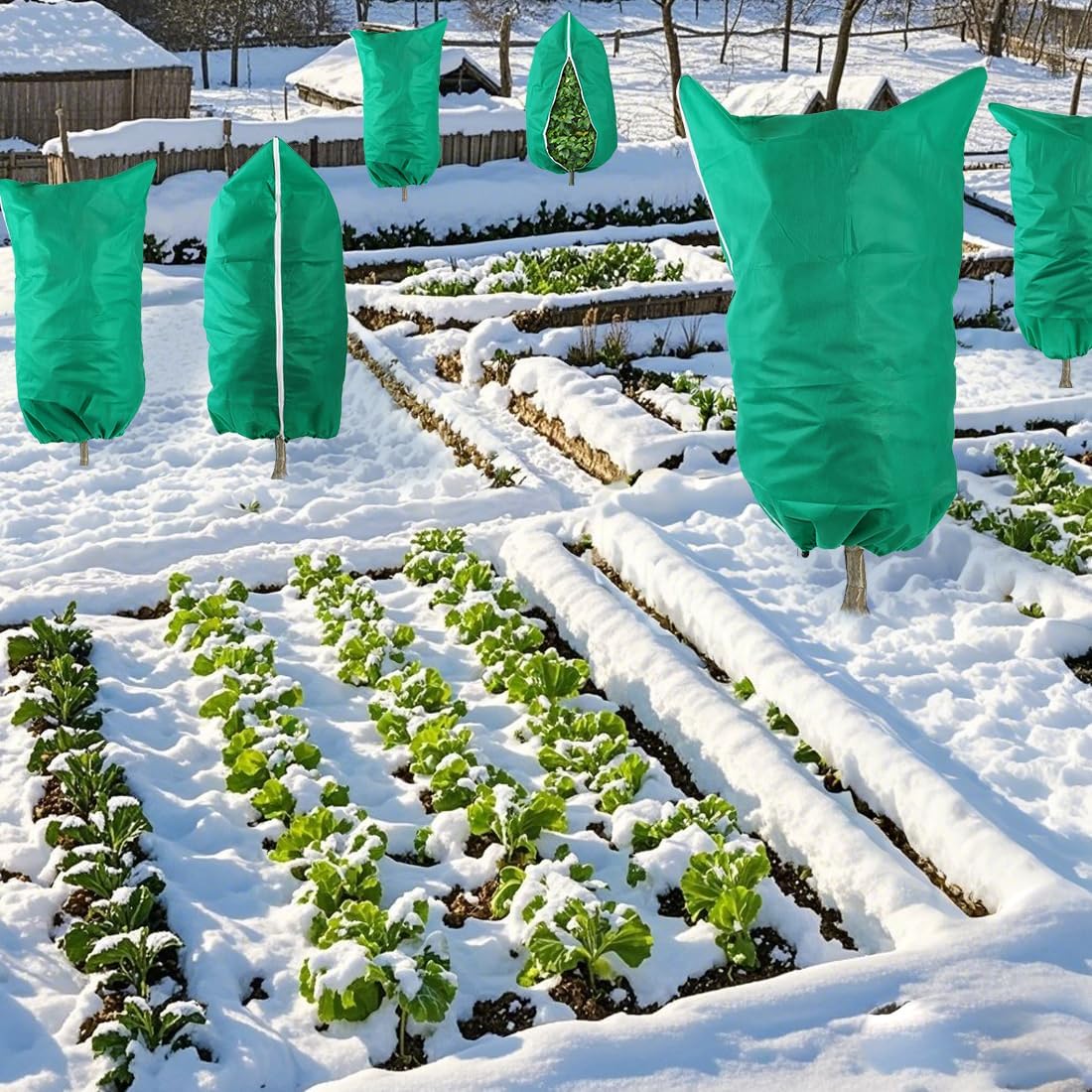 4-Pack Plant Covers Freeze Protection, Frost Covers with Zipper Drawstring, Plant Protectors from Animals, Outdoor Winter Frost Cold Weather Shrubs Trees Jacket Covers (31.5" x 47.3",Green)