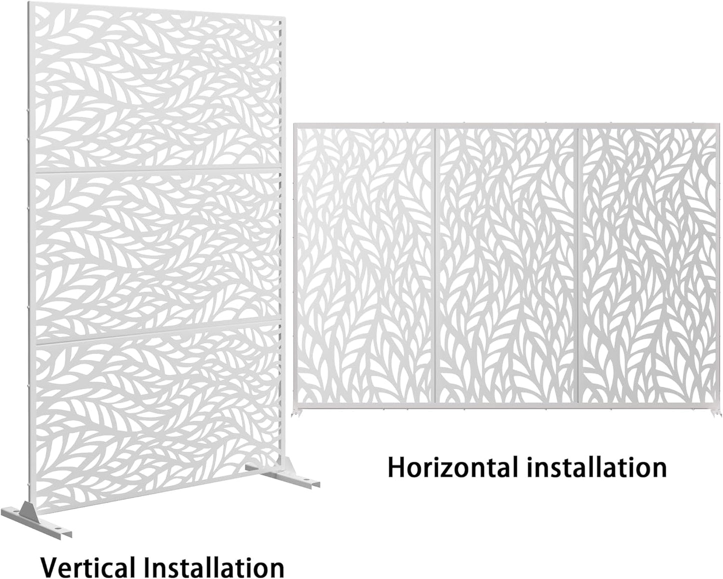 Metal Privacy Screen,72" H47 W,Freestanding Decorative Privacy Screen for Balcony Patio Lawn Garden,Privacy Fence Privacy Panel-White & Leaf