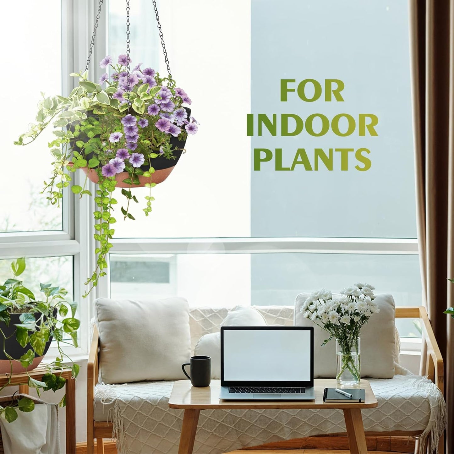 GARDIFE Hanging Planters for Indoor Outdoor Plants, 2 Pack Self Watering Hanging Pot with Drainage Holes & Removable Tray (Black, 12 inch)