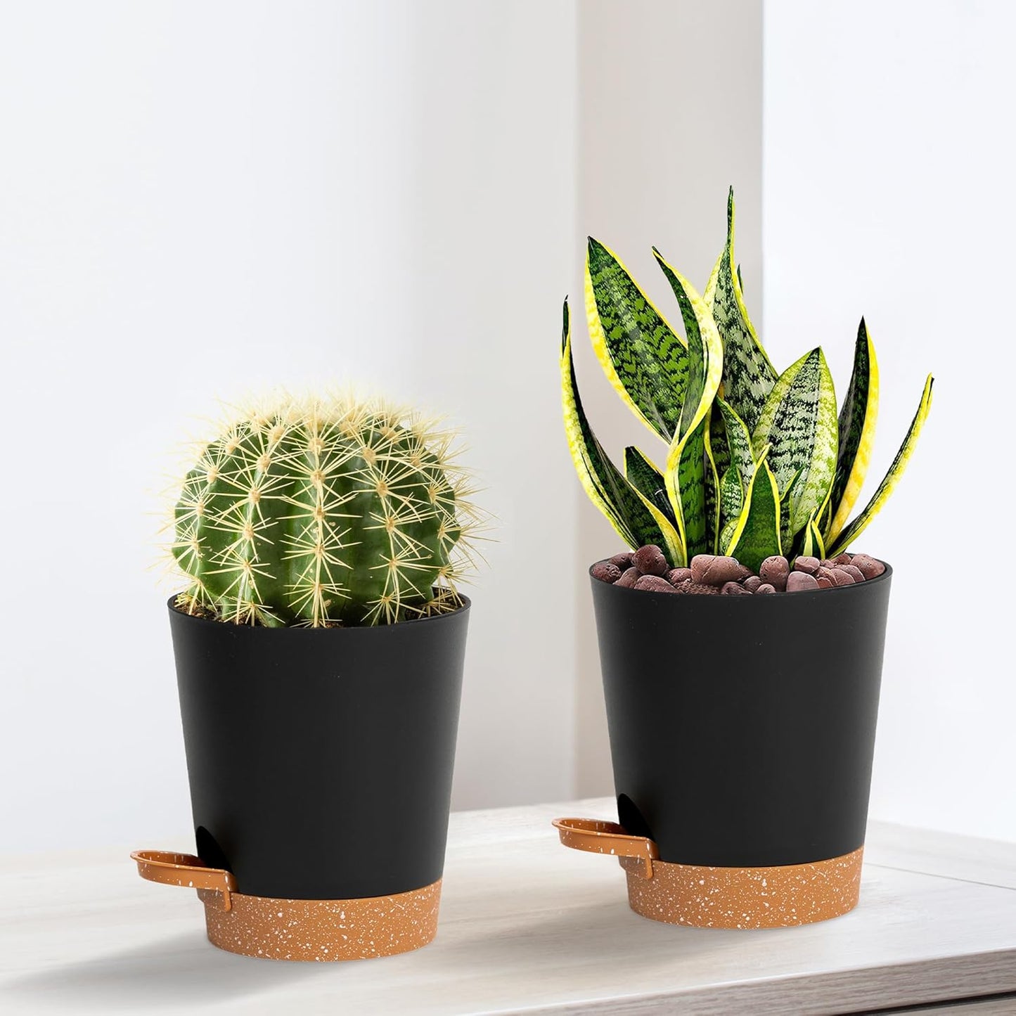 4 inch Small Plant Pots for Outdoor Indoor Plants, 5 Pack Planters with Drainage Holes and Tray, Small Self Watering Pots for Succulent,Cactus, Aloe and Other Plants (Black)