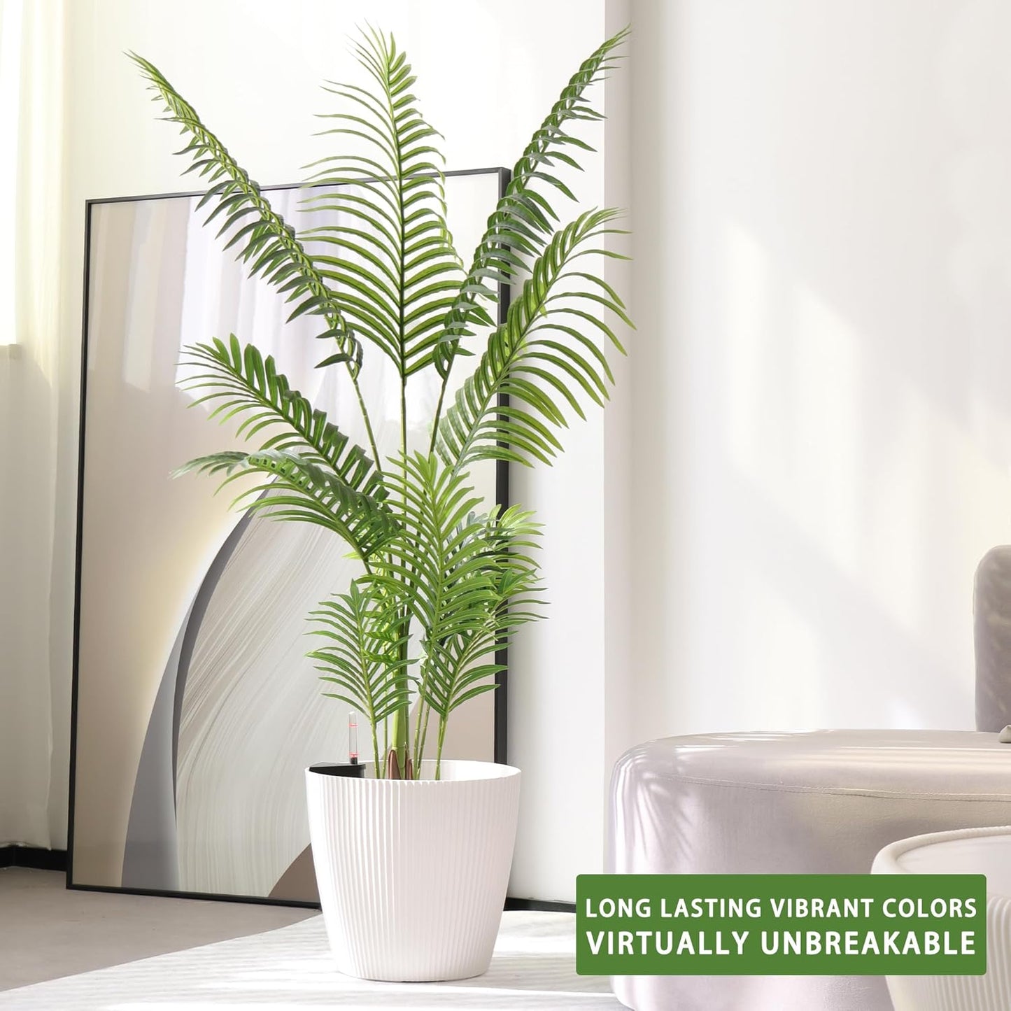 Dexceder 13x12 Self Watering Planters Indoor, Inner Mat Design, Floor Standing Flower Plant Pot with Water Level Indicator (2 Pack, White)