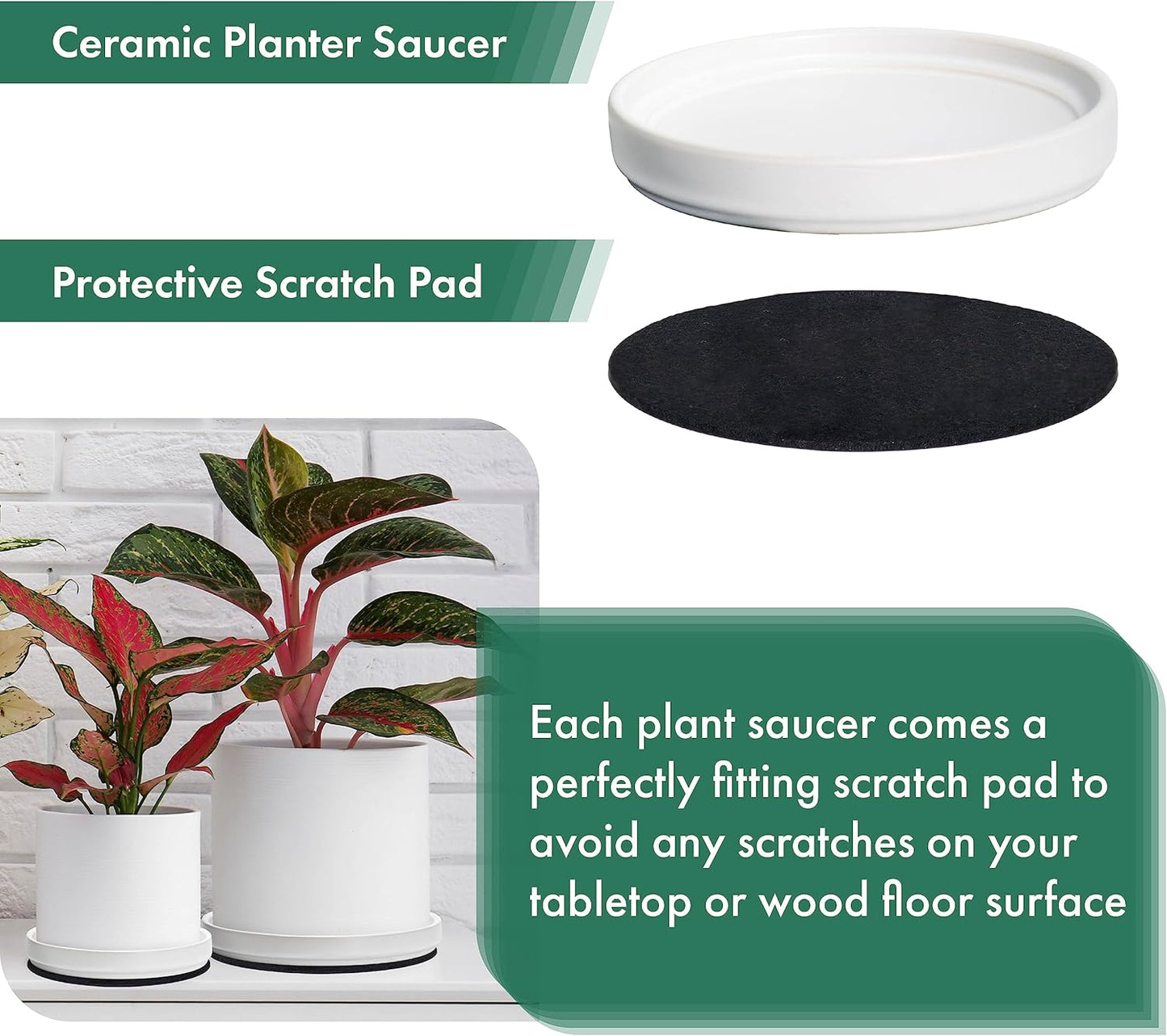 D'vine Dev Modern Round 3.7 Inch Ceramic Plant Pot Saucer, Planter Pot Drainage Tray for Indoor Plants, Set of 4, Matte White, 97-T-A-11