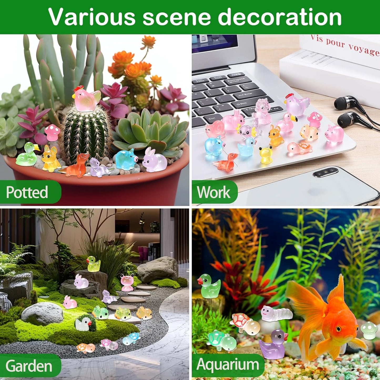 Luminous mini Resin Animals to Hide 120 Pcs Tiny Resin Animals Glow in The Dark for Miniature Fairy Garden Decoration Accessories Micro Landscape Aquarium Potted Decoration
