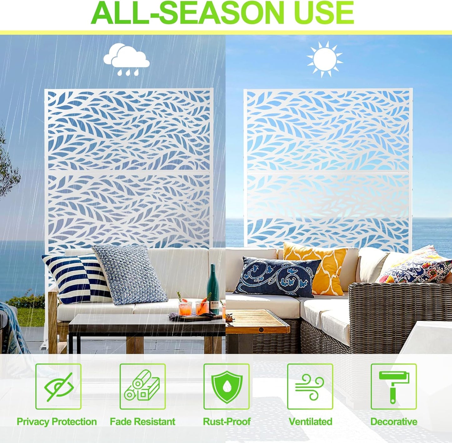 Outdoor Privacy Screen,72" H×47" W Metal Privacy Screen, Freestanding Privacy Fence Panels for Patio