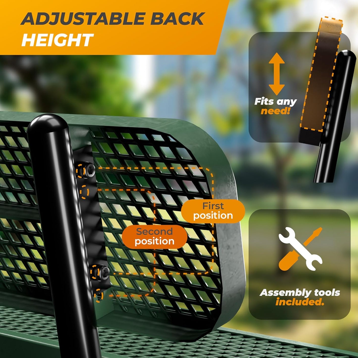 Heavy-Duty Outdoor Metal Bench, Thermoplastic-Coated, Surface, Weatherproof, Commercial-Grade for Parks, Gardens, Patios, Stores & More (4 Ft - Surface with Back, Green)