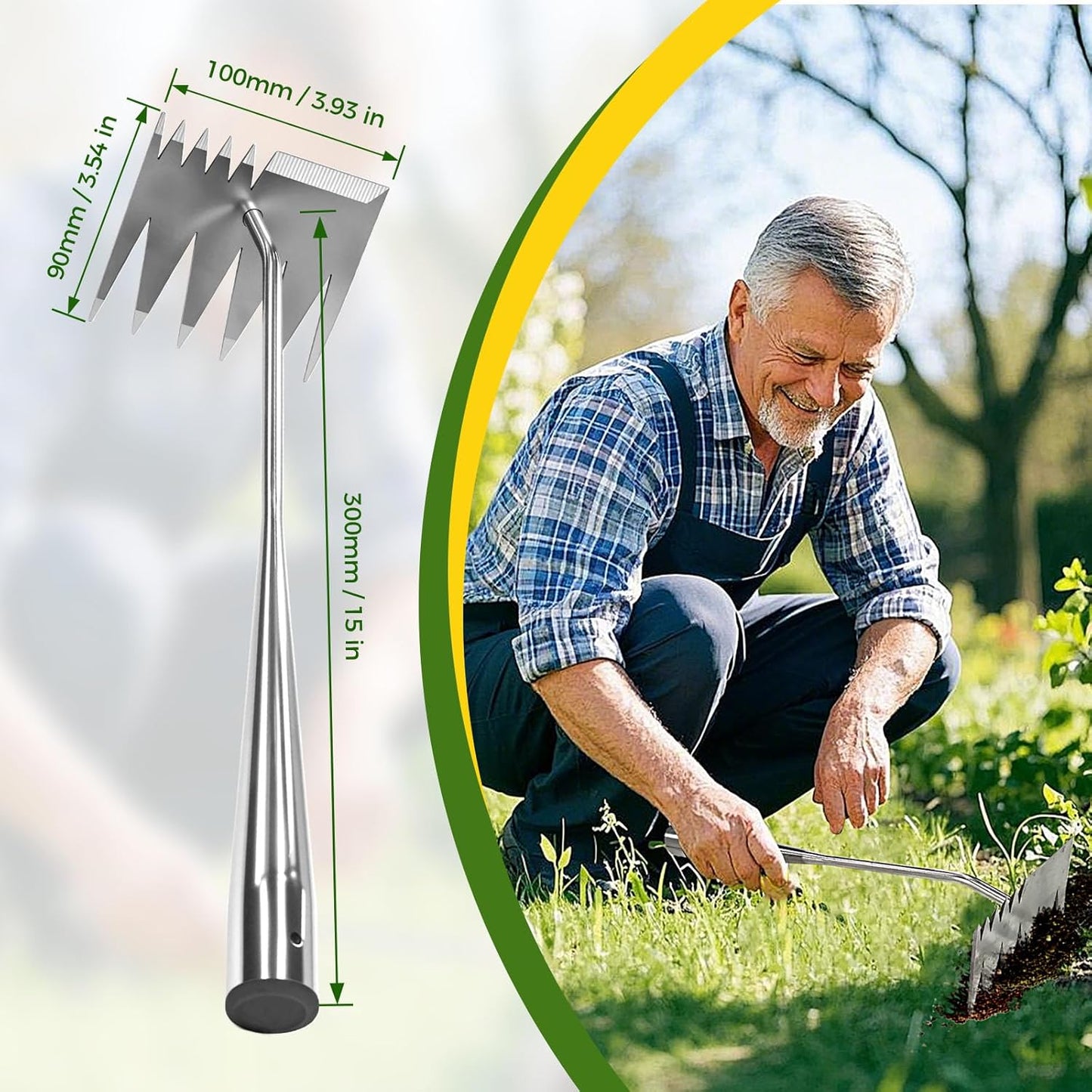 2025 Upgraded Weed Puller Tool,Portable Garden Weed Rake Uprooting Weeding Tool with Handle,6 Tooth Manganese Steel Manual Weeder Remover Tool for Gardening Backyard Farm Planting & Weeding