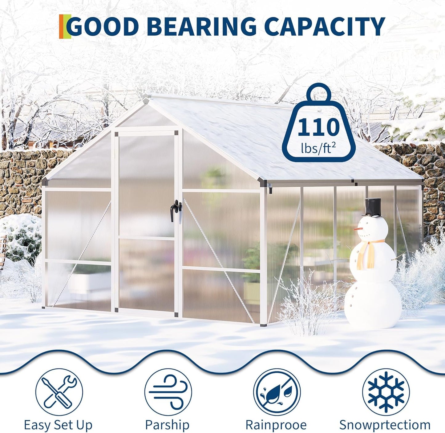 8 x 10 FT Greenhouse, Greenhouses for Outside, Polycarbonate Greenhouse with Aluminum Frame, Lockable Door and Ajustable Roof Vent for Backyard, Green Houses for Outside Garden Backyard, Patio