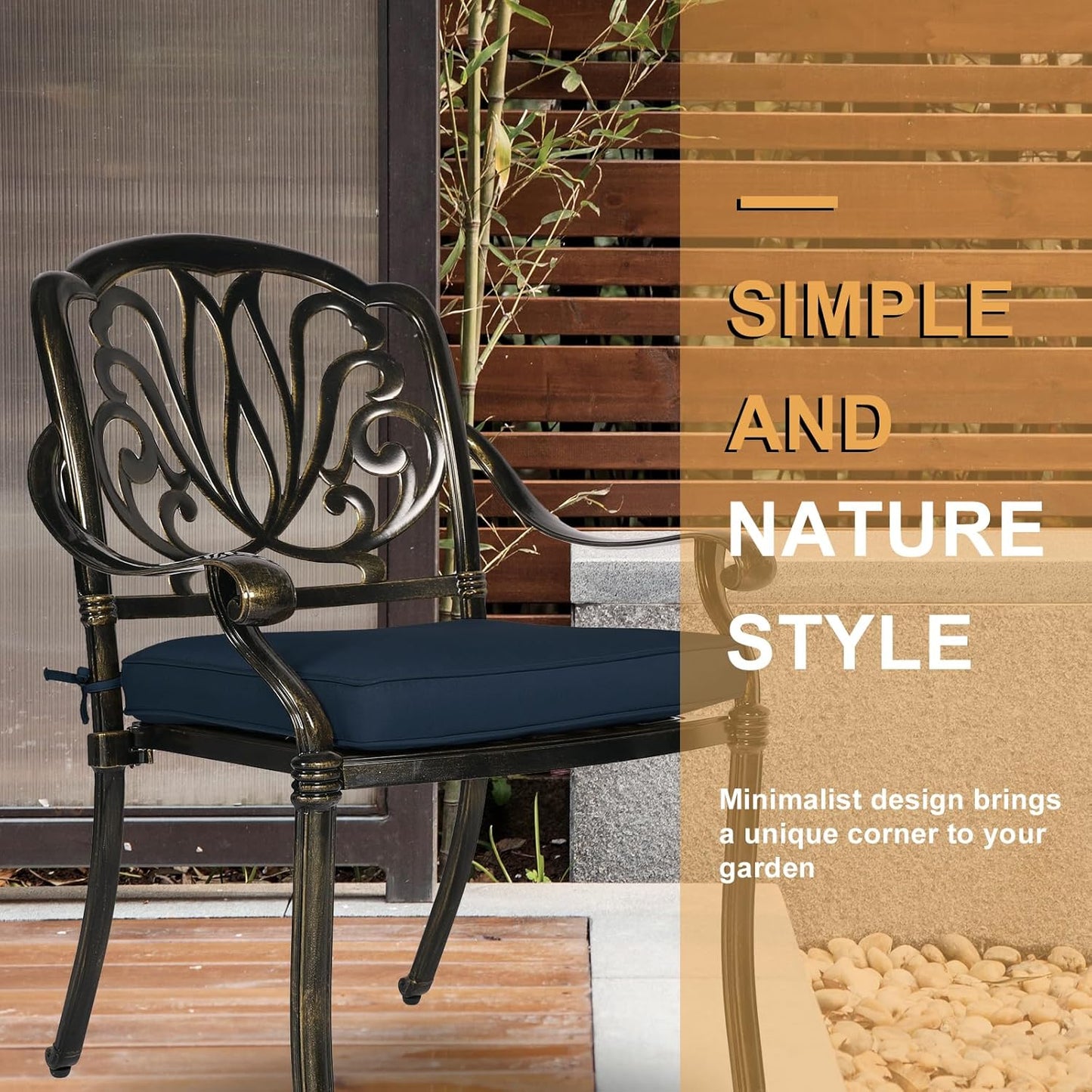 3-Piece Outdoor Patio Dining Set, All-Weather Cast Aluminum Patio Furniture Set for Backyard Garden Deck with 2 Cushioned Chairs and 31” Round Table, 2" Umbrella Hole, Navy Blue