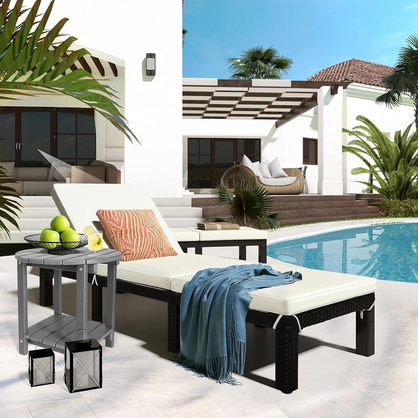 Adirondack Round Outdoor Side Table 2-Tier Storage Patio Side Table, HDPE End Tables for Backyard Pool Porch Garden Lawn (Grey)