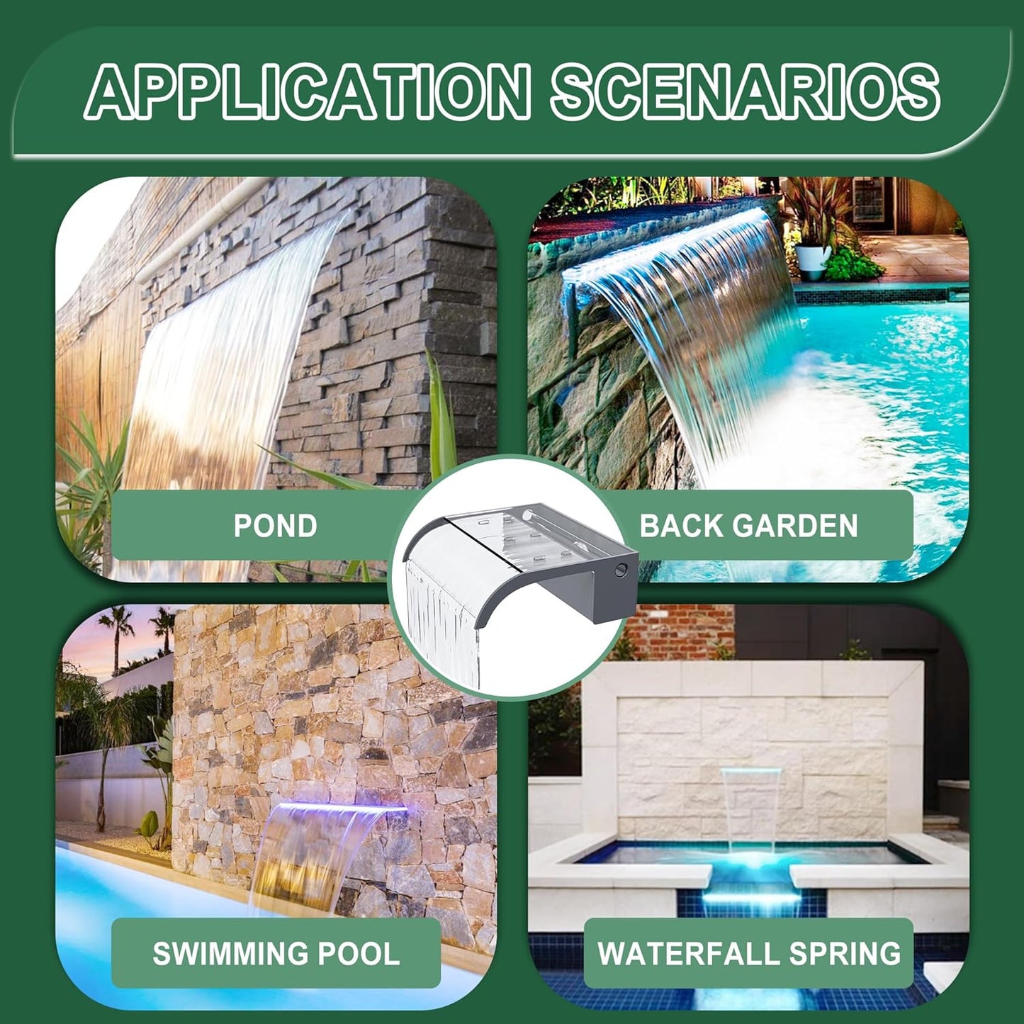 Waterfall Spillway, Clear Acrylic Pool Fountain w/Top Open Lip & Pipe Connector Kits for Outdoor/Indoor Decorative, 23.6'' Pool Water Feature for Garden Patio, Backyard Koi Pond Decor