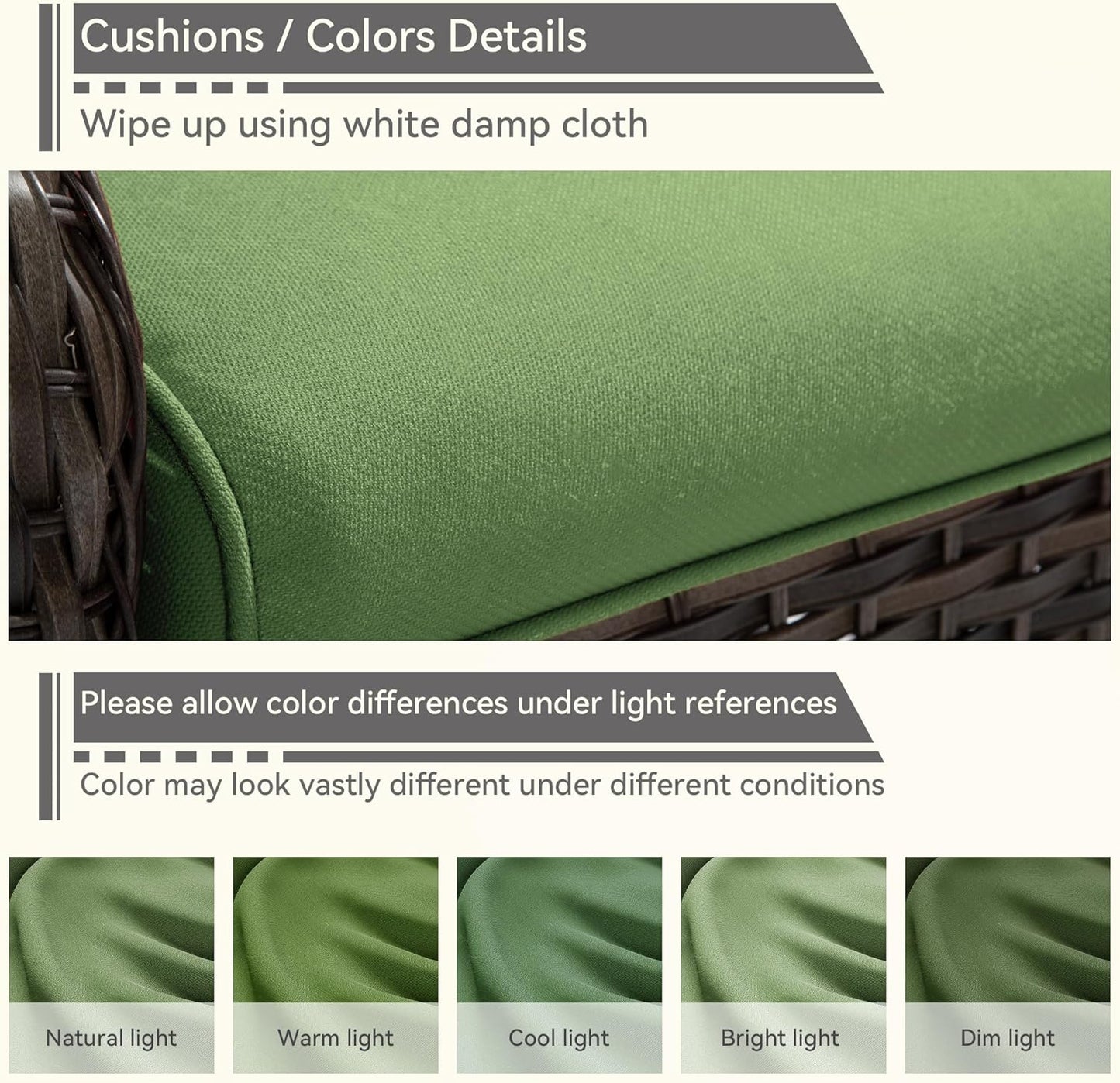 4 Pieces Patio Conversation Set, Wicker Chairs Set of 2 and Two Ottomans with 3.5-inch Seat Cushions, High Back and Curved Armrest for Backyard, Balcony and Deck, Green