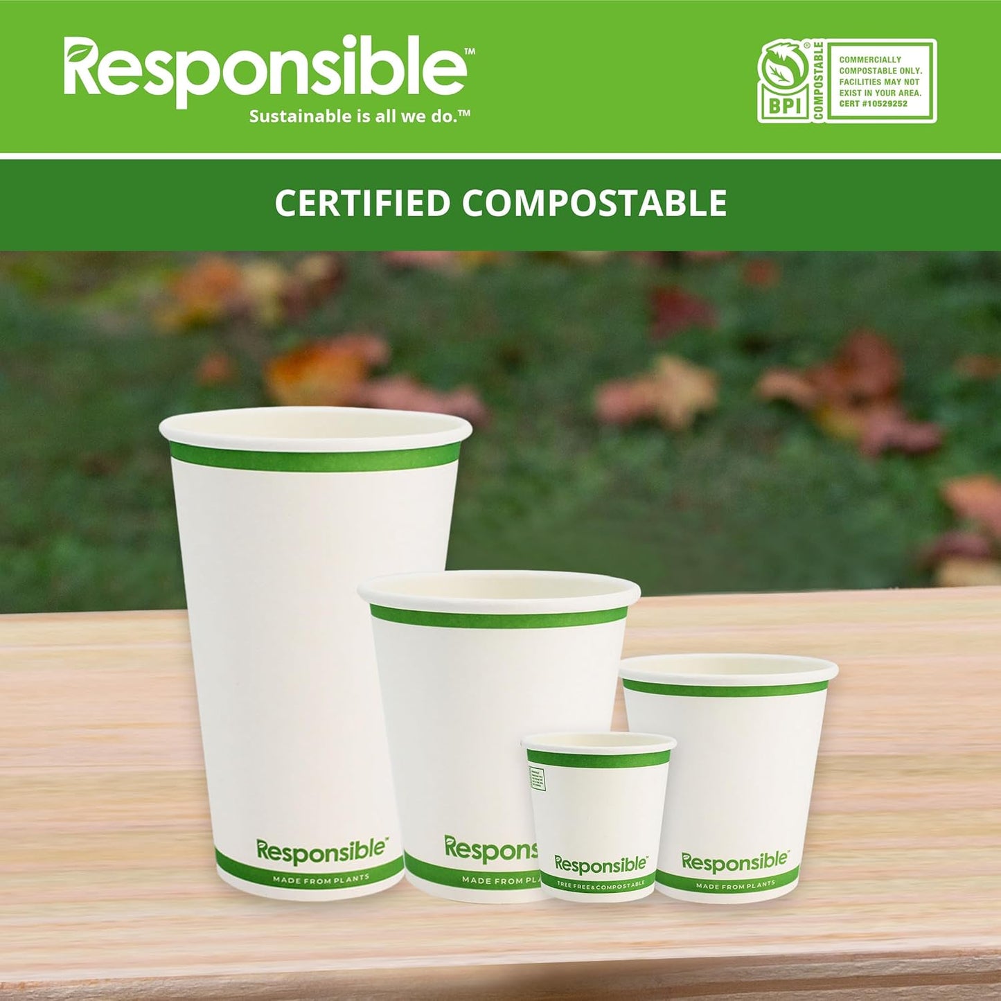 10 oz Paper Hot Cups, Tree-Less™ Compostable Paper Coffee Cups, Extra Strength, Tree-Free and Made Without PFAS, White (1000 Count)