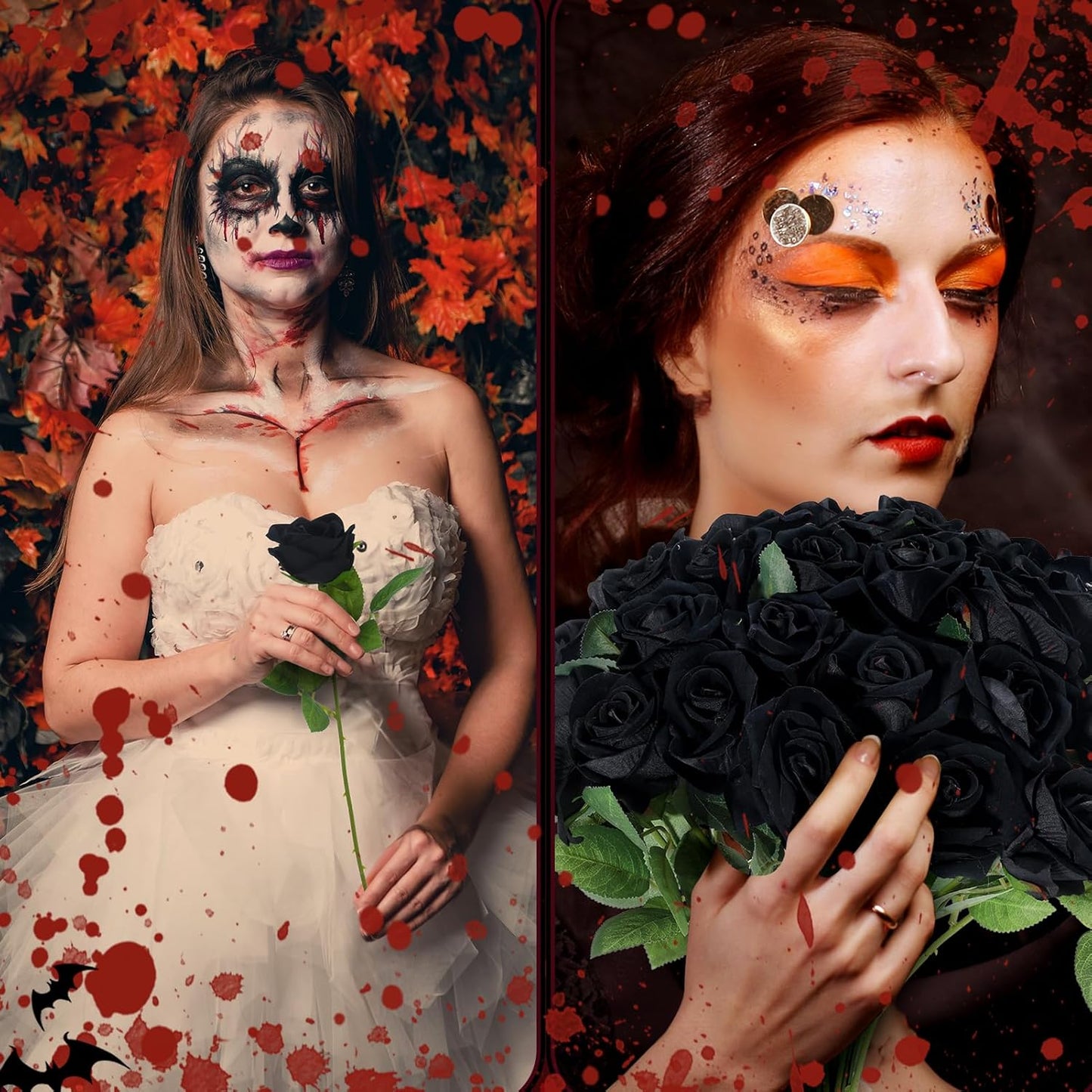 36 Pcs Silk Black Rose Bouquet Bridal Artificial Flowers,Fake Rose Long Stem Realistic Artificial Flowers Bulk for Wedding Bouquet Ball Arrangement Centerpiece Party Decor