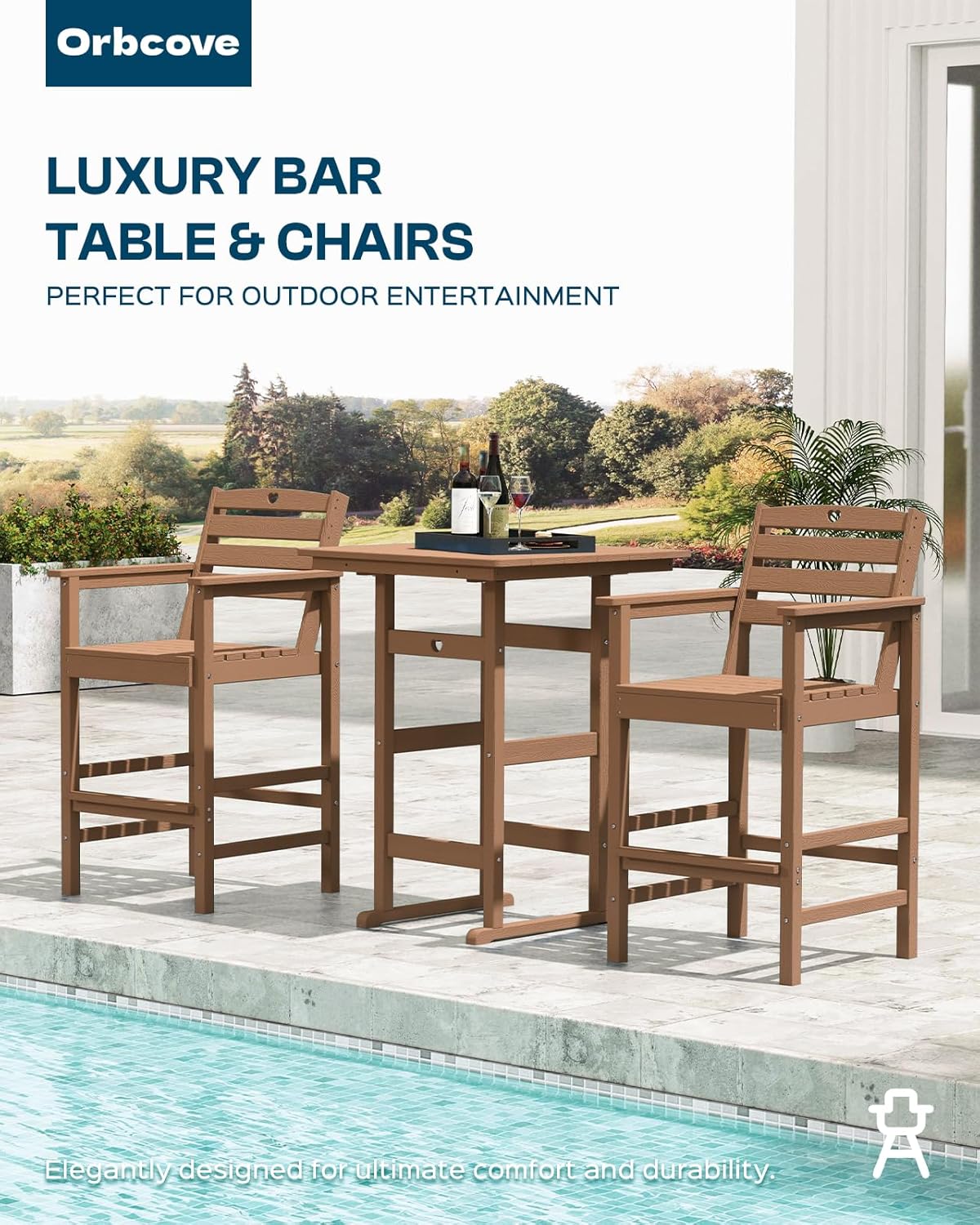 Adirondack Outdoor Bar Table, Durable HDPE Composite, Weather Resistant, Easy to Clean, Perfect for Backyard and Poolside Use, Teak
