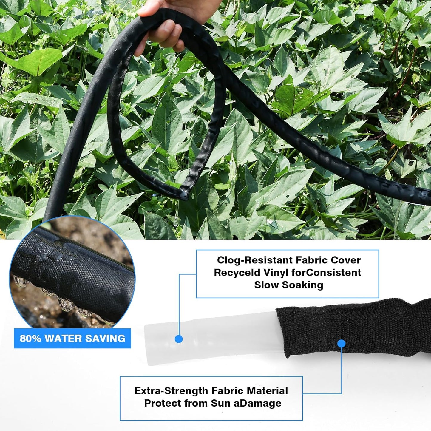 Flat Soaker Hose 10 FT,Drip Hose for Garden Beds Linkable Irrigation System Lightweight and Easy Watering for Tree Plant and Save 80% Water for You (10FT)