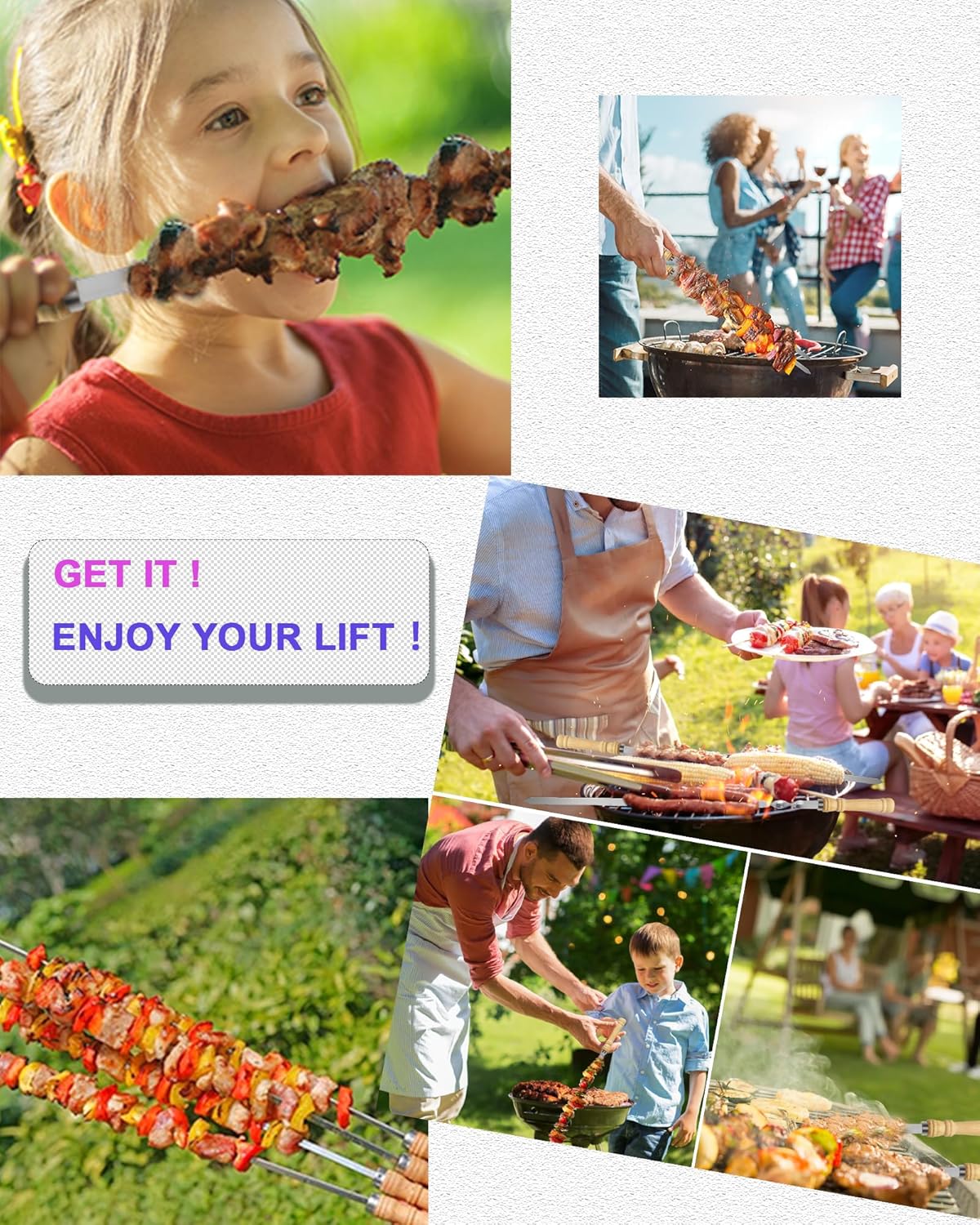 23.5" Large Skewers for Grilling,304 Stainless Steel 0.4 inch Wide Kabob Skewers with Wooden Handle,Heavy-Duty Flat Metal Kebab Skewer,BBQ Barbecue Skewer Reusable for Outdoor Grill-12PCS