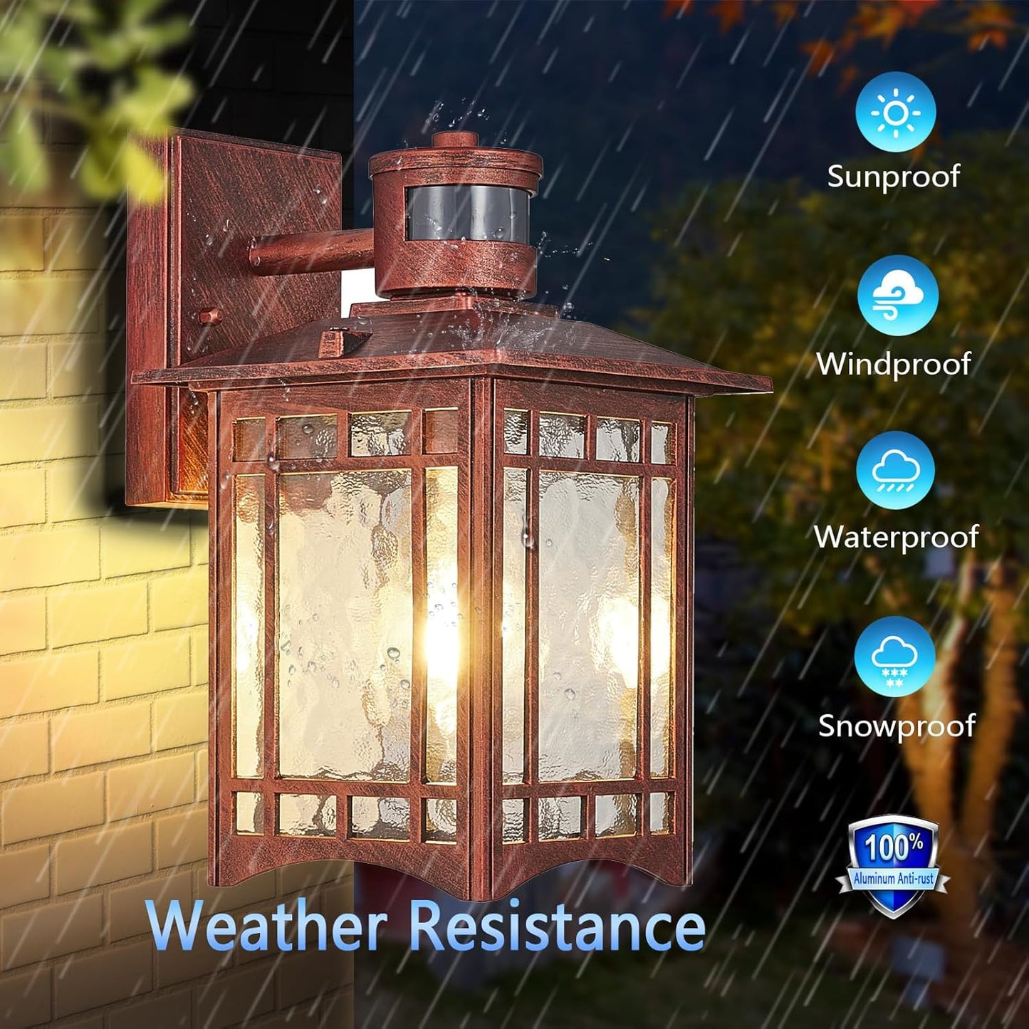 Dusk to Dawn Motion Sensor Outdoor Lights - Dark red Exterior Light Fixture Wall Mount for Outside House Porch Patio Garage - Yard Front Motion Detector Lantern - Waterproof Anti-Rust Lighting