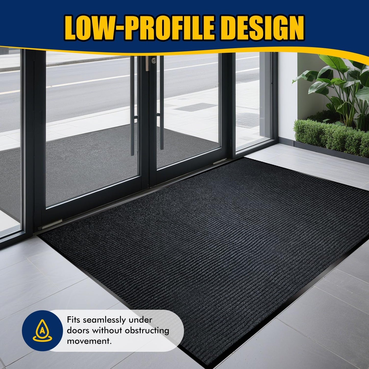 Extra Large Indoor/Outdoor Entrance Mat - 4 x 15 Feet, Rubber Border Door Mat Heavy Duty, Waterproof, Low-Profile, Easy to Clean, Rubber Entry Mat,Commercial Floor Mat, Charcoal Grey