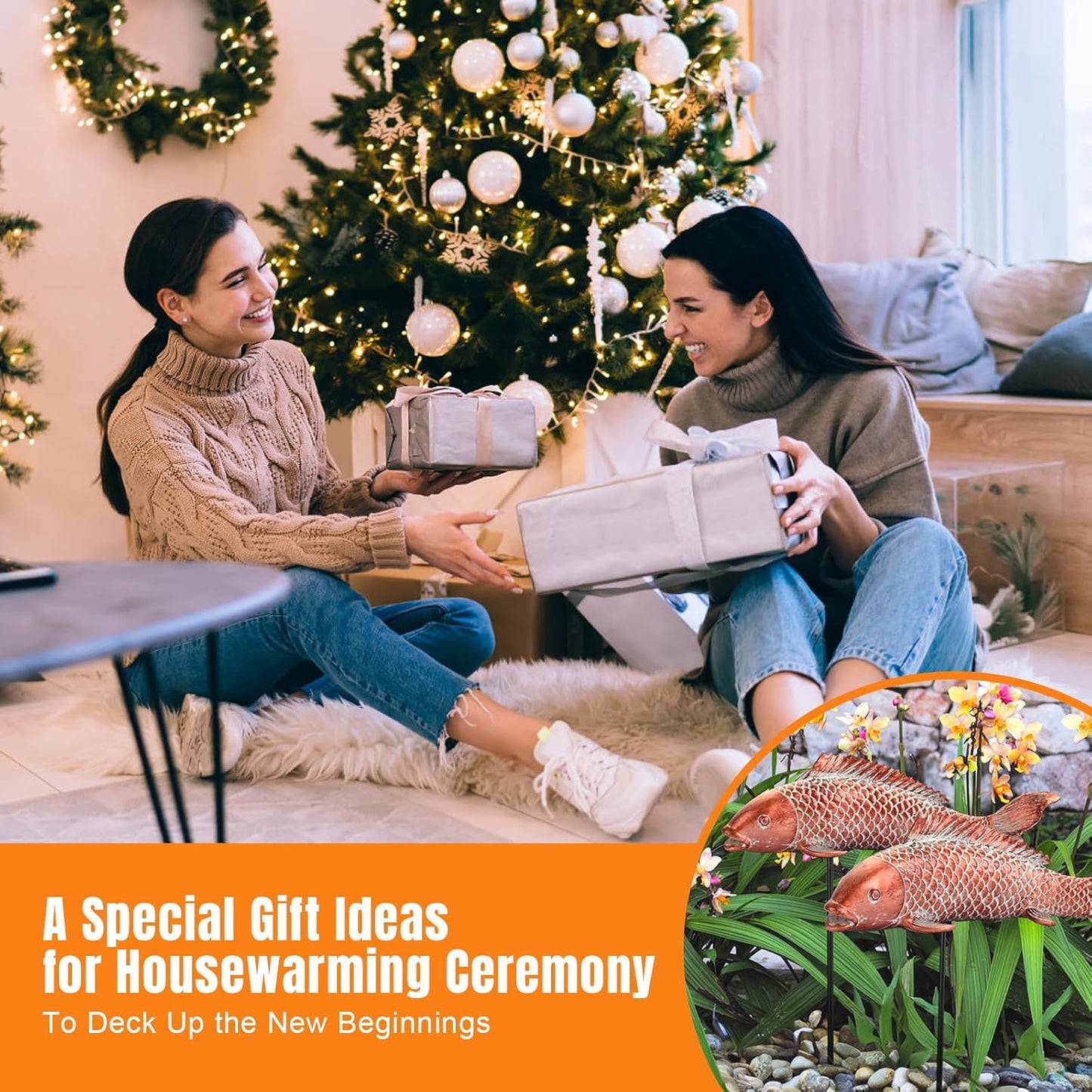 Garden Statues Koi Fish Decor, Garden Fish Pond Statues, Set of 2 Antique Copper Koi Art Sculptures for Outdoors Patio Backyard Lawn Yard Decoration, Japanese Garden Decor, Best Gifts