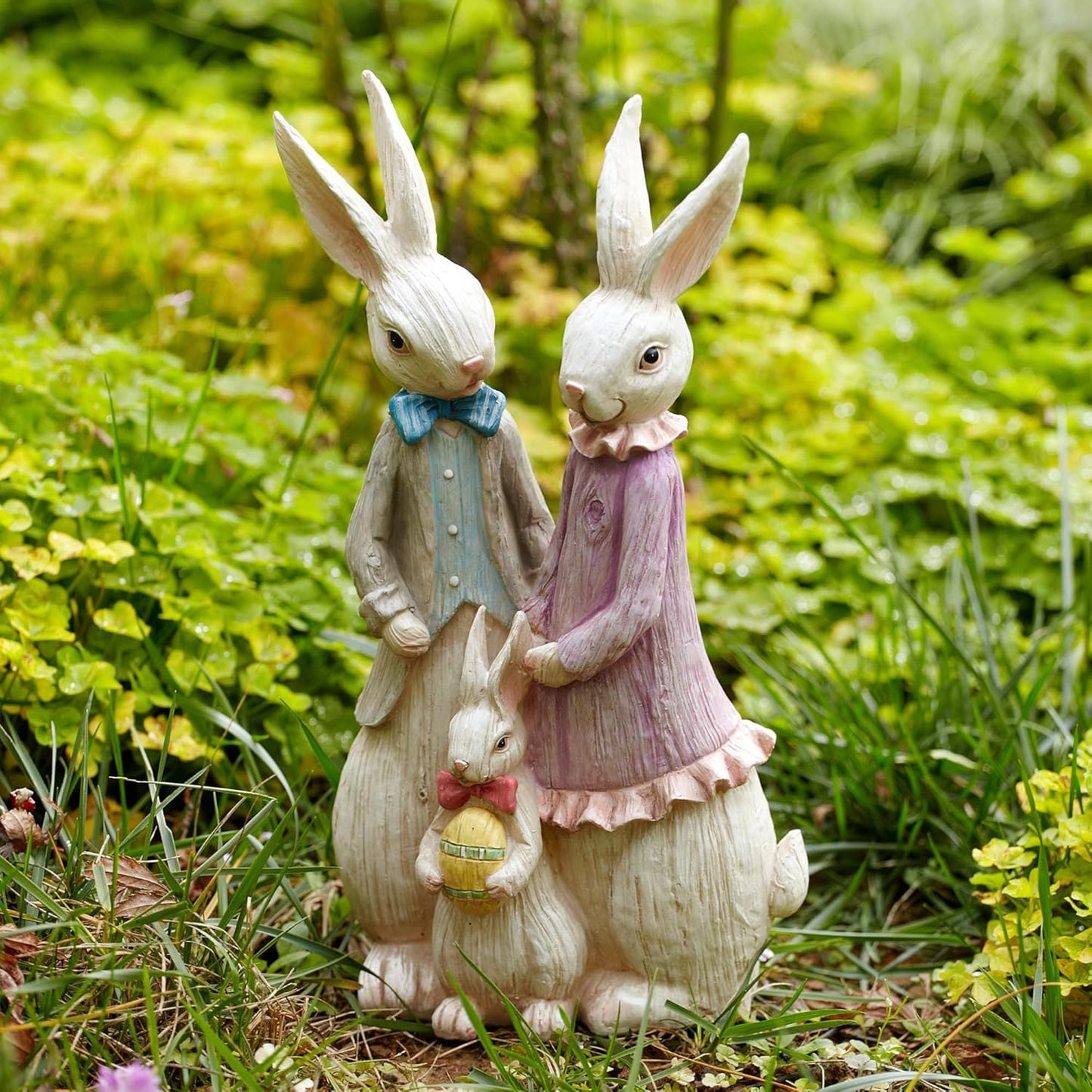 Topadorn Rabbit Family Statue Home Decor Resin Sculptured Hand Painted Figurine Creative Craft Cute Decoration Gift for Kids Womens Decorative Garden Yard Room