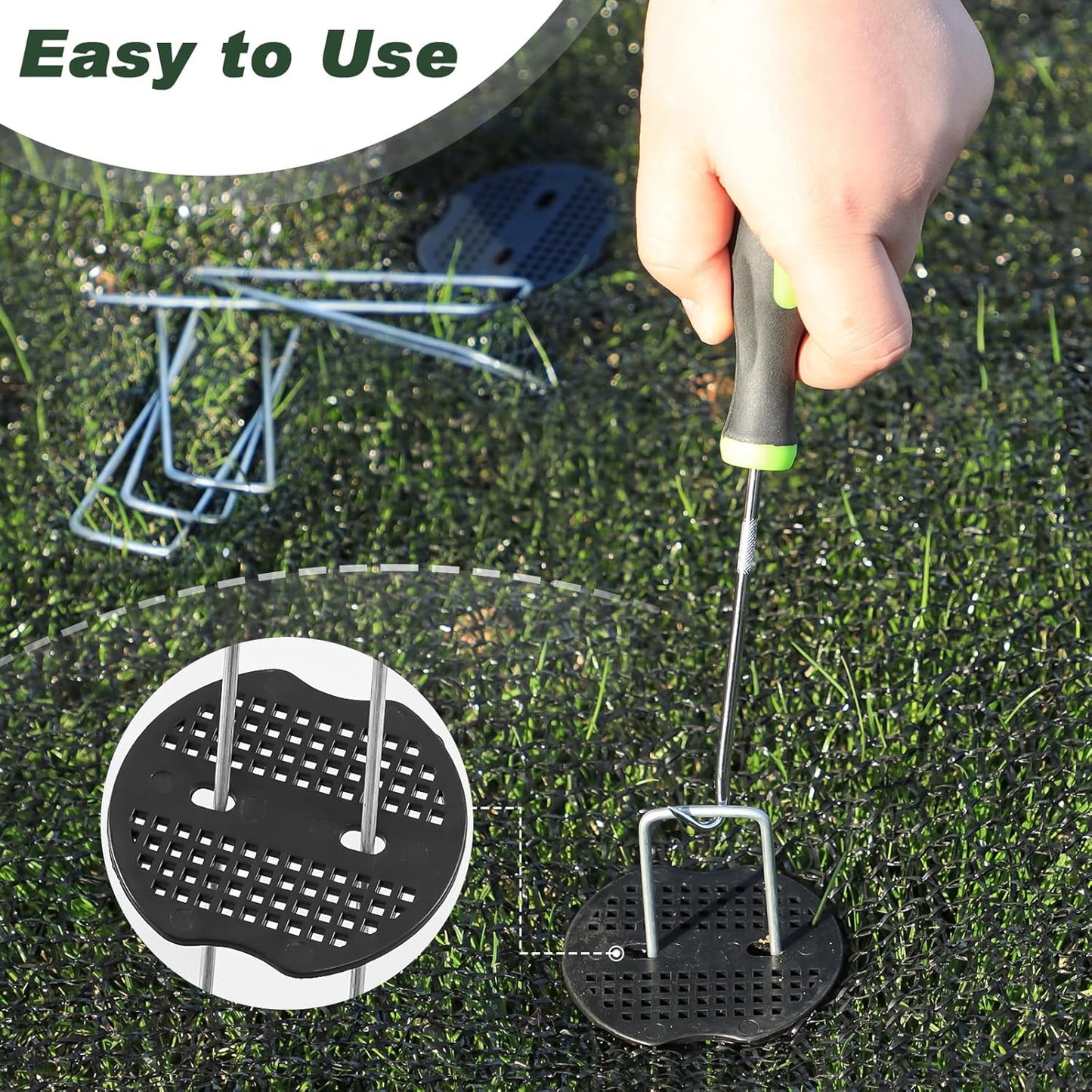 FEED GARDEN 6 Inch 100 Pcs Galvanized Landscape Staples 100 Pcs Gaskets Pick Hook Garden Stakes 11 Gauge Anti-Rust Landscaping Fabric SOD Pins U Shaped Yard Turf Stakes for Weed Barrier Fabric