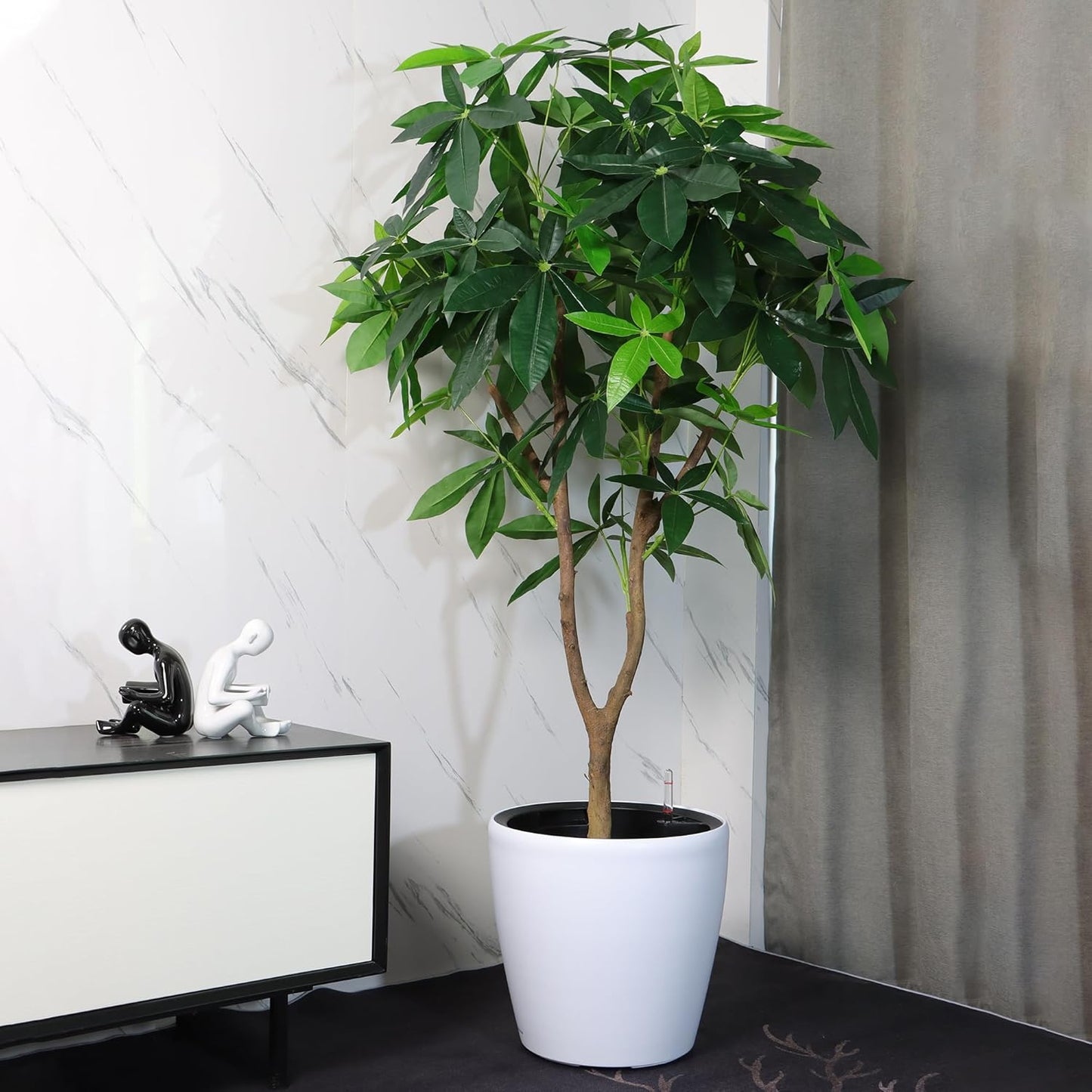 Dexceder 13x12 Self Watering Planter with Wheels Indoor Outdoor, Inner Pot Design, Thickened Large Floor Standing Flower Plant Pot with Water Level Indicator (White Matte)