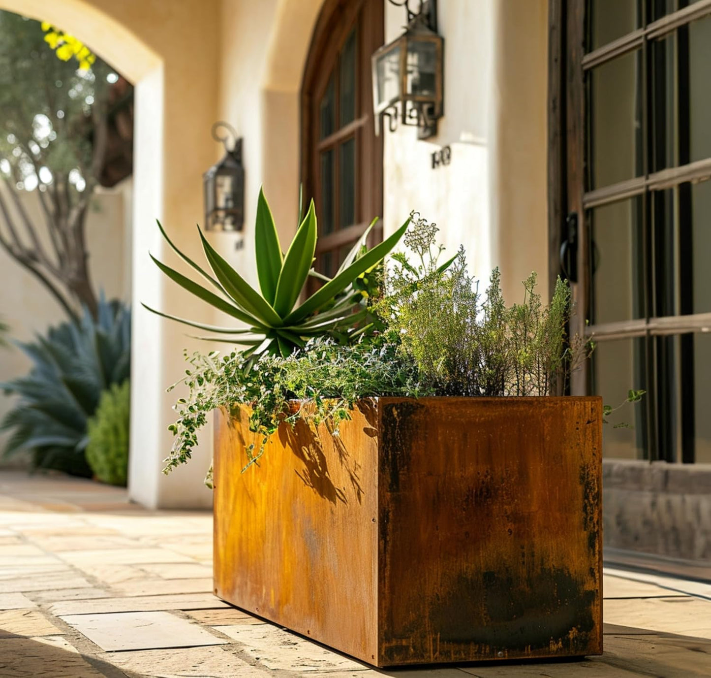 DIY CARTEL Corten Steel Rectangular Outdoor Planter Box, Rustic & Modern Farmhouse Design, Large Raised Metal Garden Bed for Commercial & Residential Use (36in x 16in x 16in)