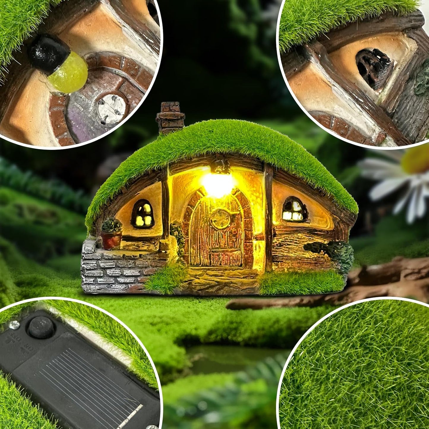 Garden Statue and Fairy House with Solar Lights – Resin Outdoor Figurine Lights, Cottage Yard Decor for Porch & Lawn