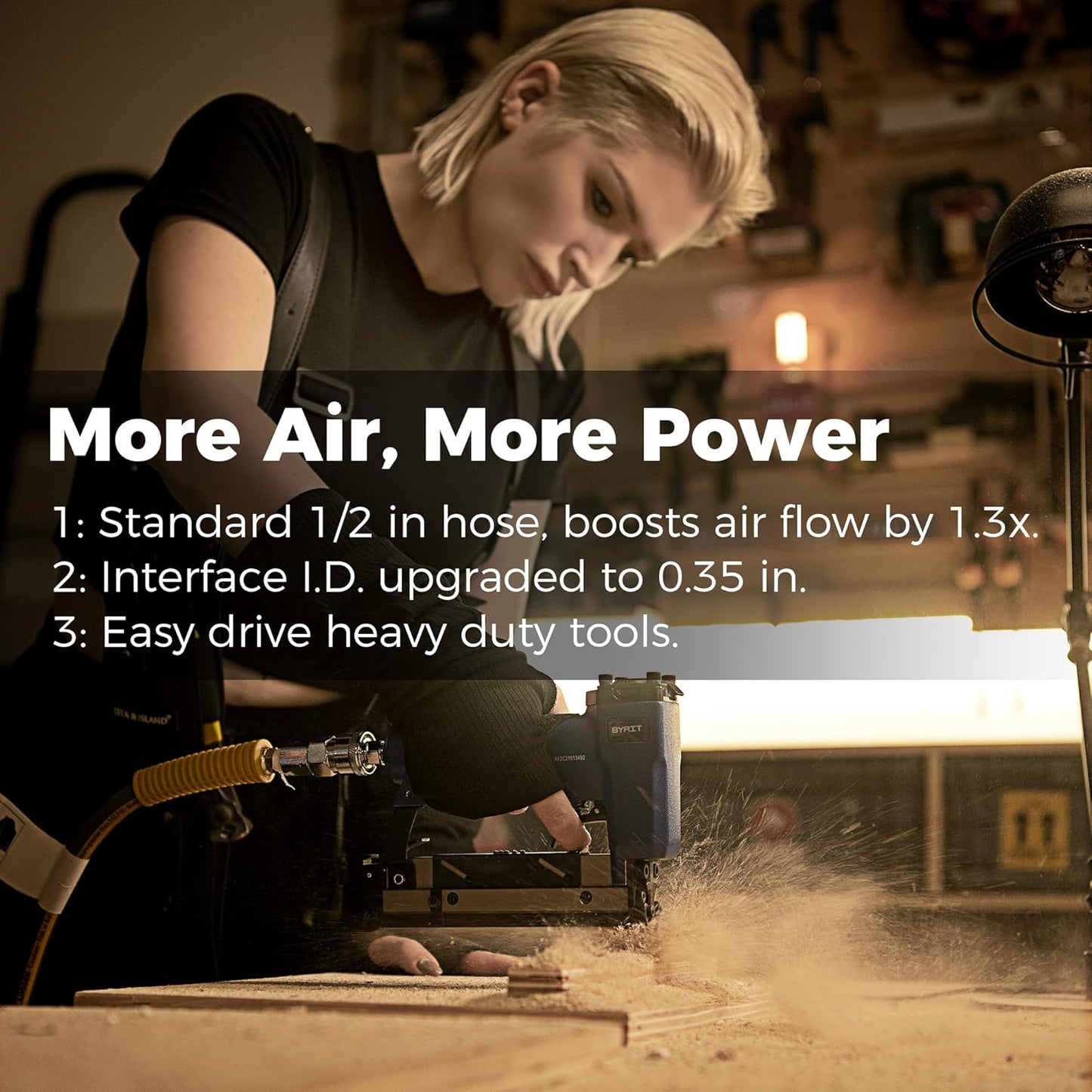 Double Arm Air Hose Reel 50 ft Retractable, 1/2 in Hybrid Hose Heavy Duty Steel Professional Air Compressor Hose Reel with 5 ft Lead in Max 300PSI Auto Rewind Quick Coupler Swivel Fitting