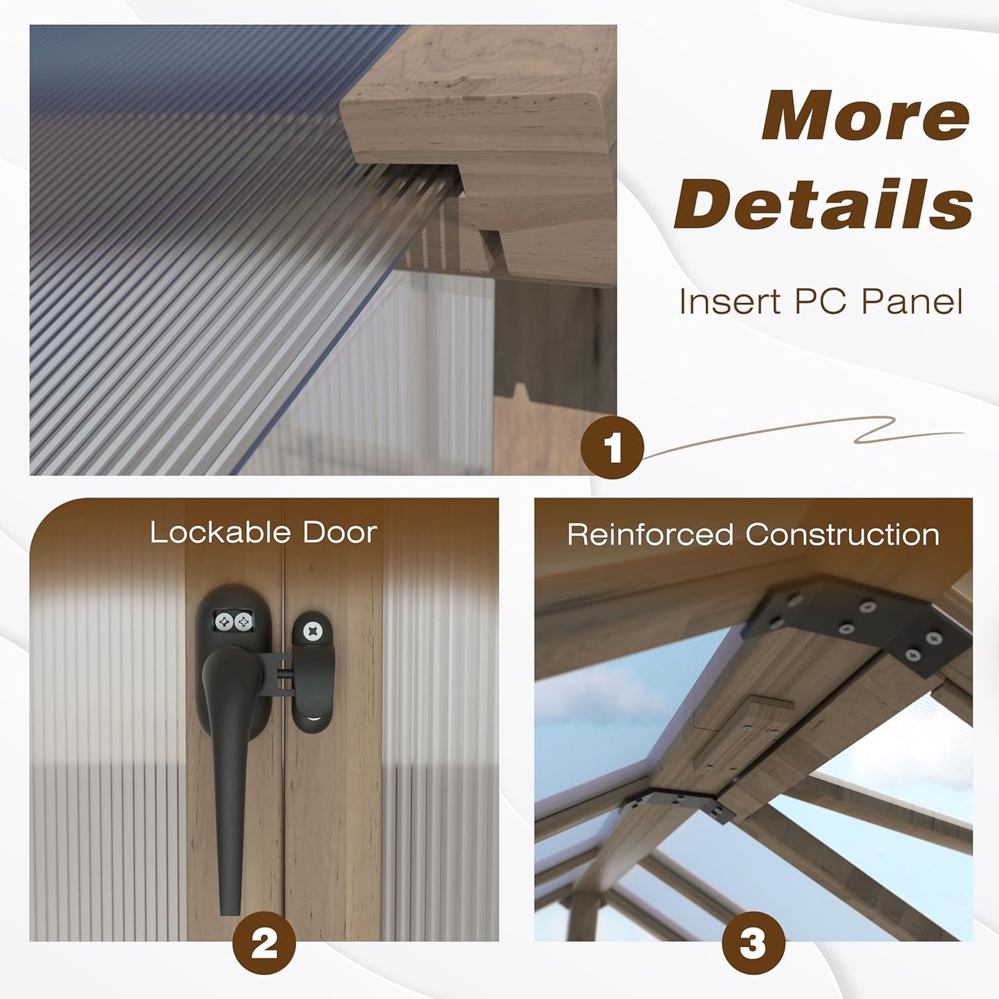 6x10 FT Green House for Outdoor, 6MM Thick Polycarbonate Panel Wooden Walk-in Greenhouse Kit with Lockable Door and Adjustable Roof Vent, Backyard Garden, Light Mocha Brown