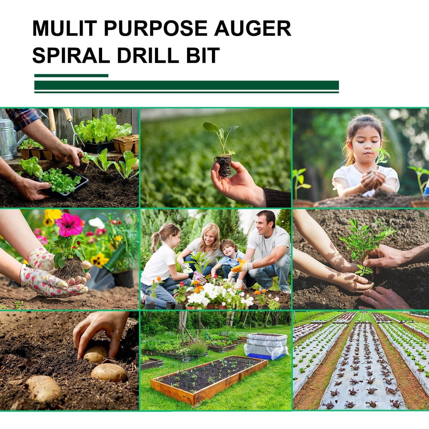 Garden Auger Drill Bit for Planting 2x14.5, Spiral Ground Auger Drill for 3/8" Hex Drive Drill, Bulb and Flower Planter Tool