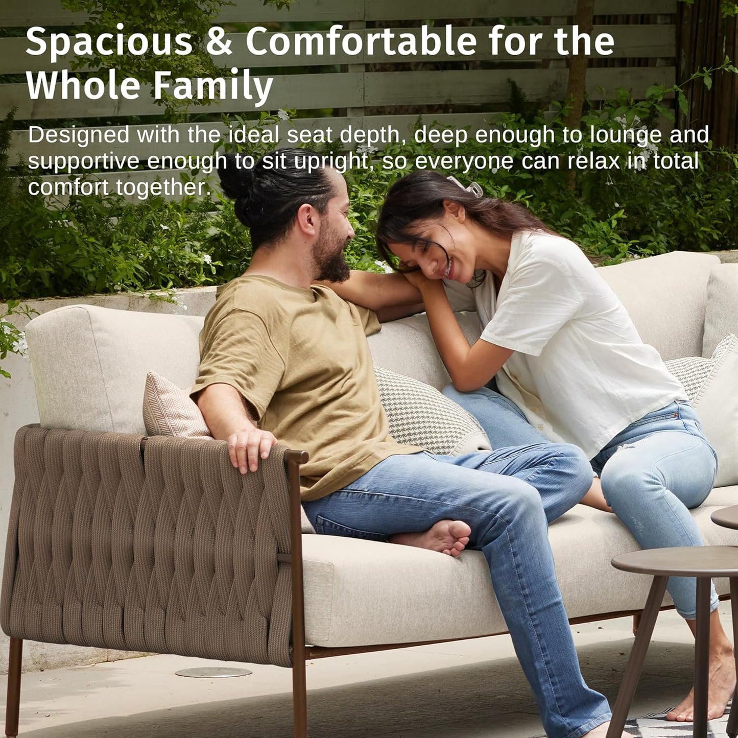 EAST OAK Outdoor Furniture | Life Chatter Loveseat | 2 Seater Sofa with 6.7" Thick Washable Cushions | Deep Seating Patio Furniture for Garden, Porch, Balcony & Backyard | Chestnut & Apricot