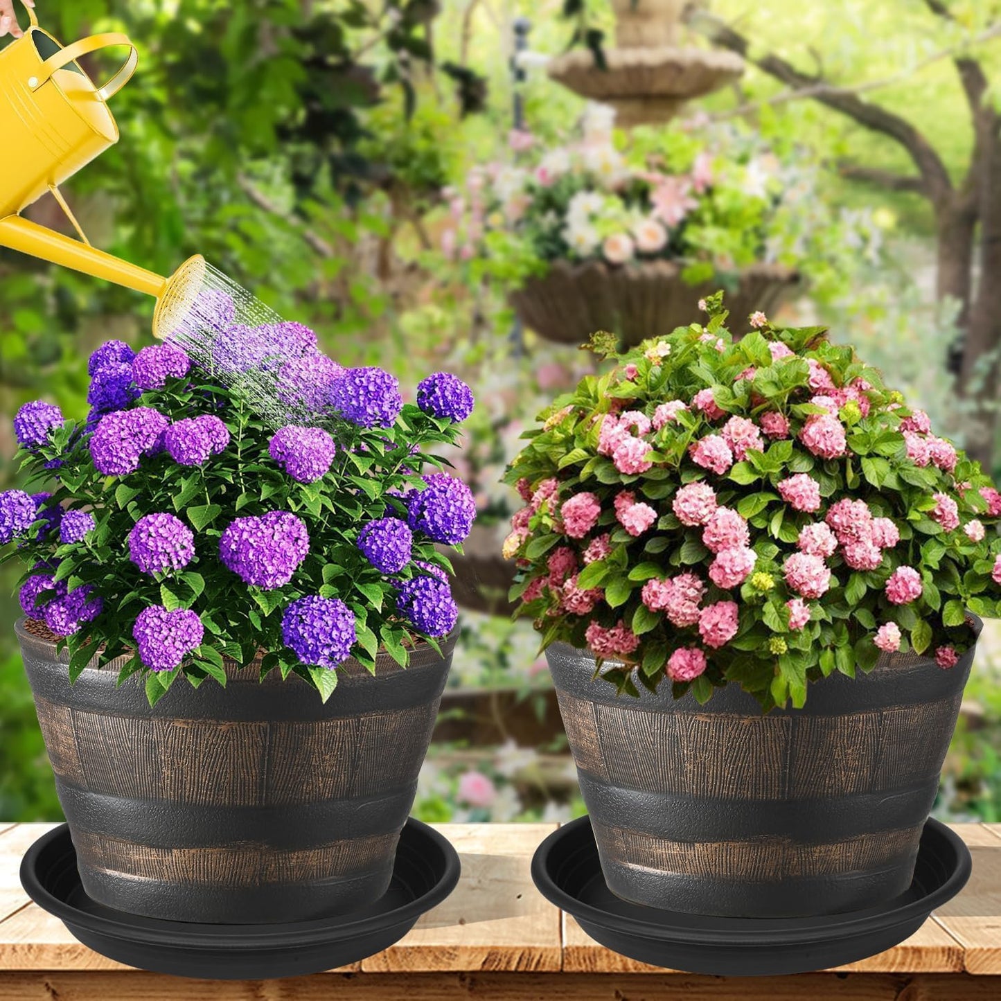 2 Pack of 14 inch Plant Saucer, Plastic Plant Saucer 14 inch, Bird Bath Bowls, Heavy Duty Plant Tray for Pots, Plant Saucers for Indoors Planter, Garden Water Plate 12"/13"/14" (Black)
