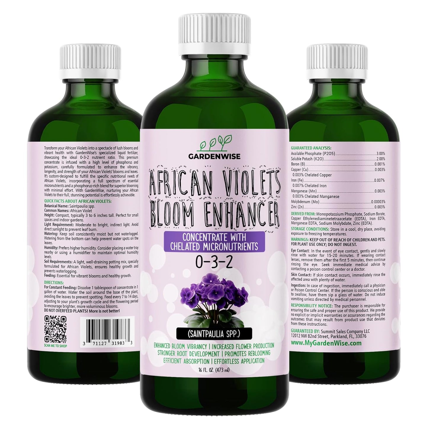 0-3-2 African Violet Fertilizer for Indoor Plants: Concentrated Plant Food โ Plant Fertilizer, Bloom Booster for All Violets, Indoor Flowering Plants, Vigorous Growth and Blooming (8 OZ)