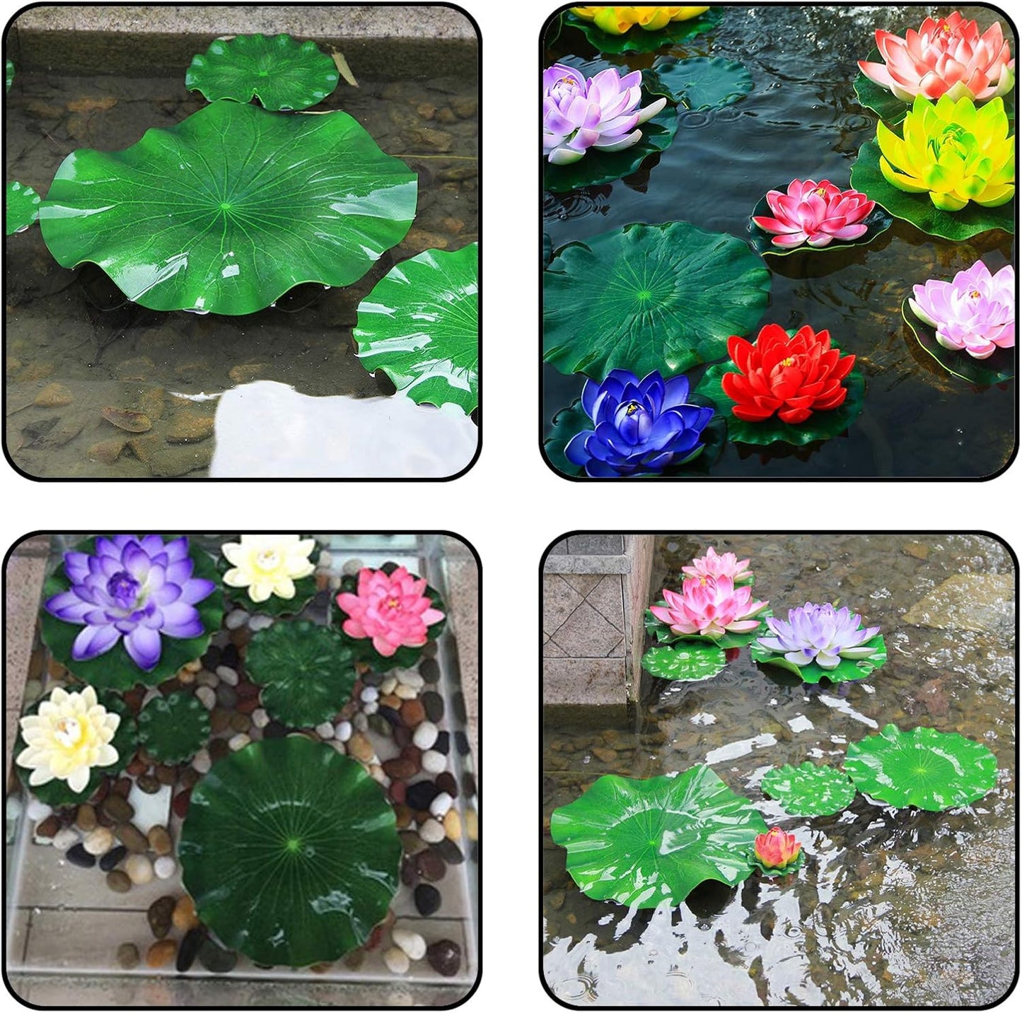 10pcs Floating Foam Lotus Flowers with Artificial Frog Lotus Leaves, Lily Pads for Lake, Artificial Pond Plants Ornaments for Pool Aquarium Water Decoration, Colorful
