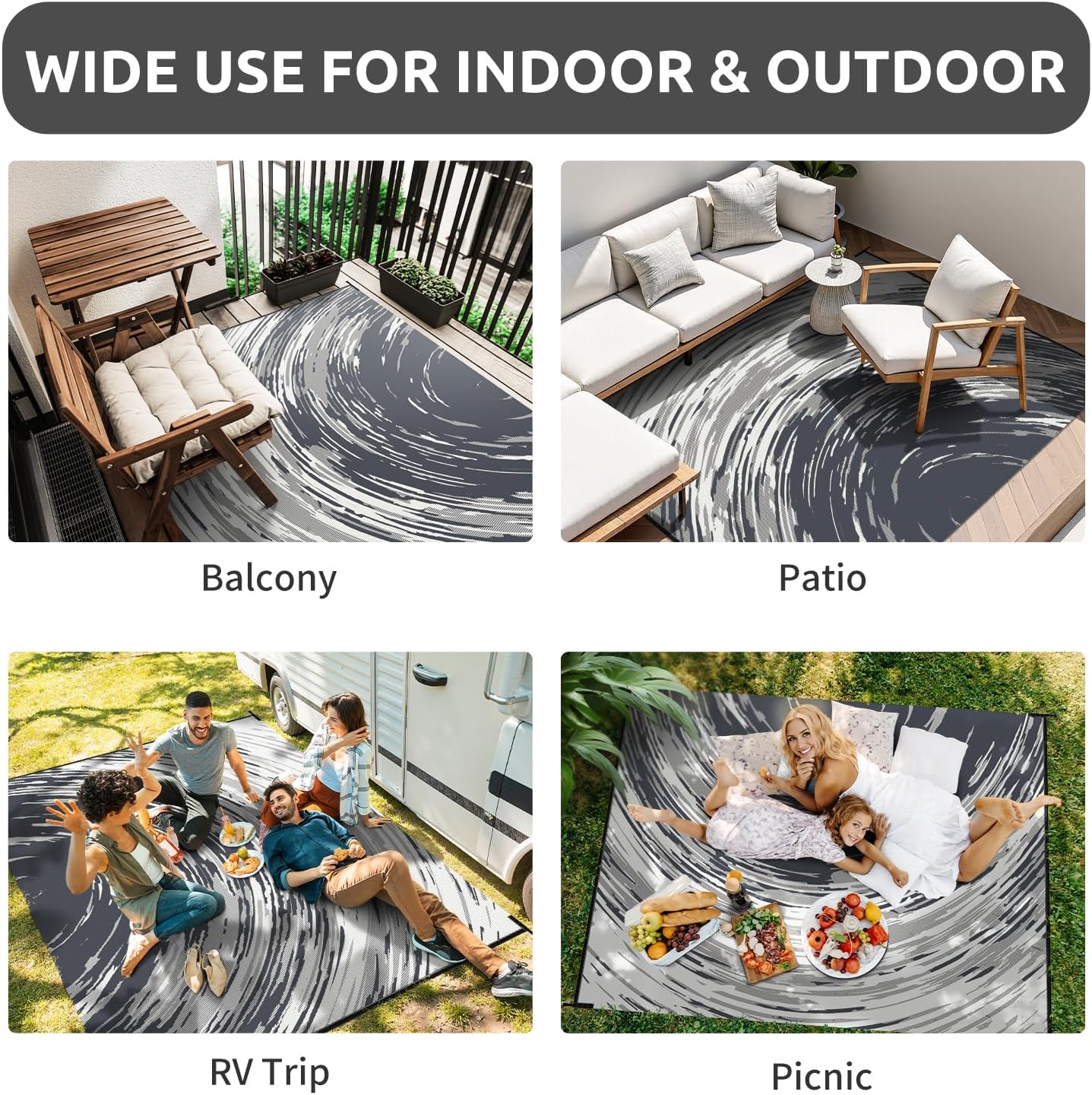 COCOER Modern Outdoor Rug 6x9 Reversible-Waterproof Outdoor Patio Rug-Quick Dry Outdoor Area Rugs Indoor Outdoor Rugs-Outside Rug Patio Decor for Porch Deck Balcony Backyard