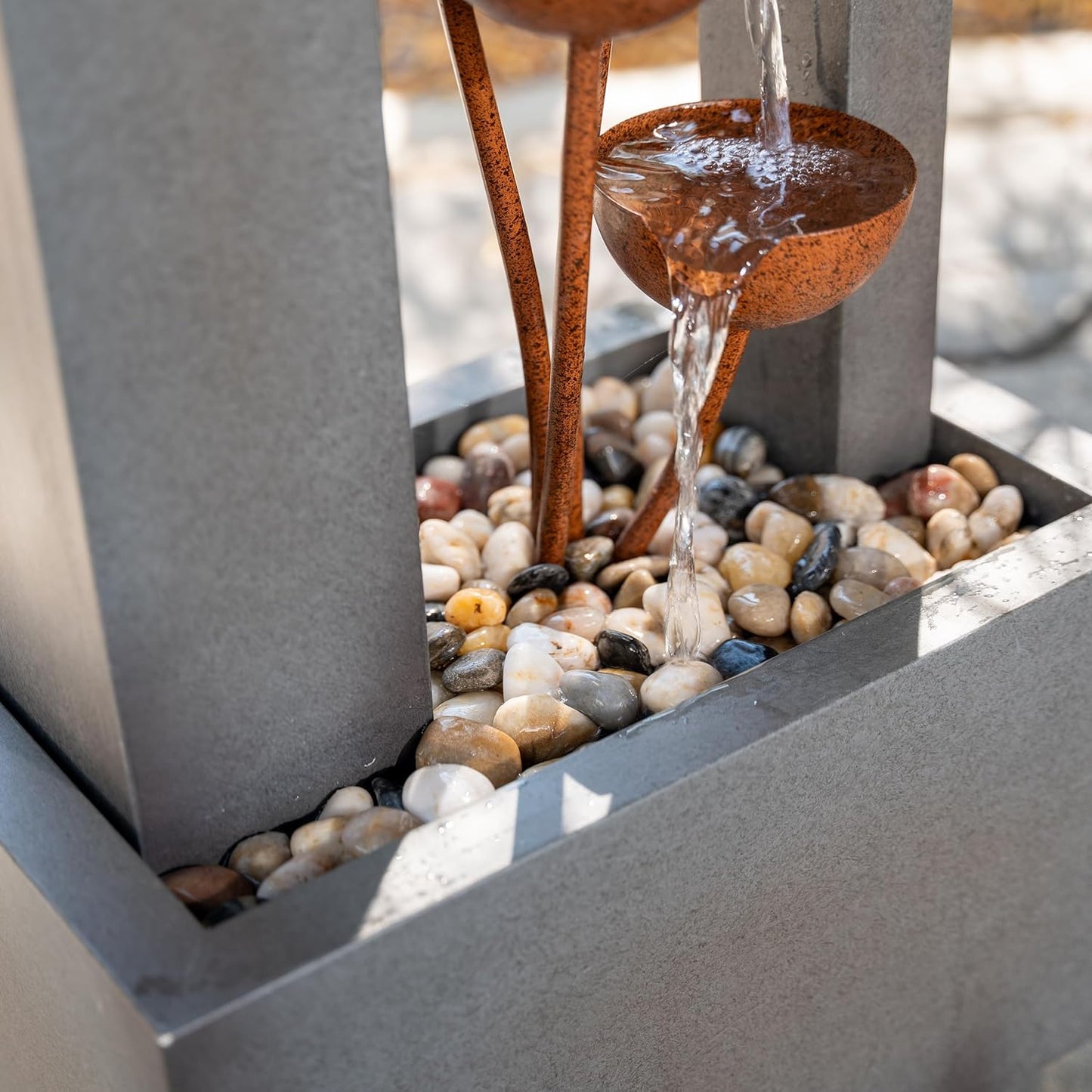 XBrand Freestanding Sculptural Metal Multi-Tiered Flower Water Fountain, No LED Lights, Gray and Bronze, 38" Tall