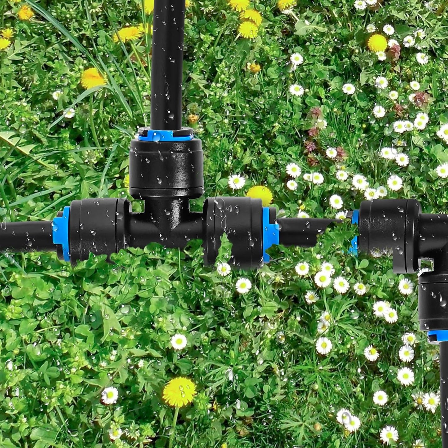 40 Pack 1/4" Drip Irrigation Tee Connectors, Quick Connect Universal Drip Irrigation Tubing Coupling Valve, Connector Locking Fitting for Sprinkler or Drip Irrigation System