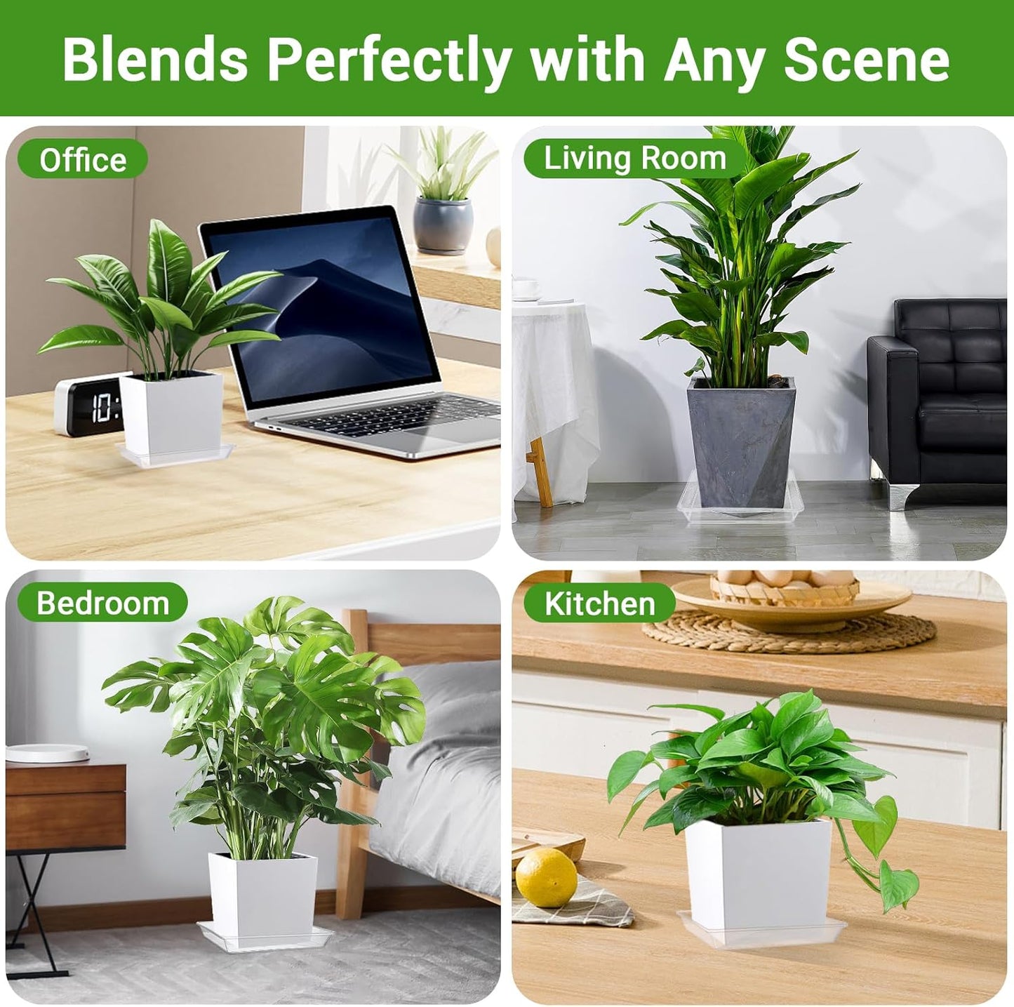 GREANER 10 Inch Large Plant Tray, 6 Packs Square Plant Pot Saucer, Durable Thick Watering Trays for Plants, Plastic Plant Tray for Outdoor Indoor Garden Supplies(Clear)