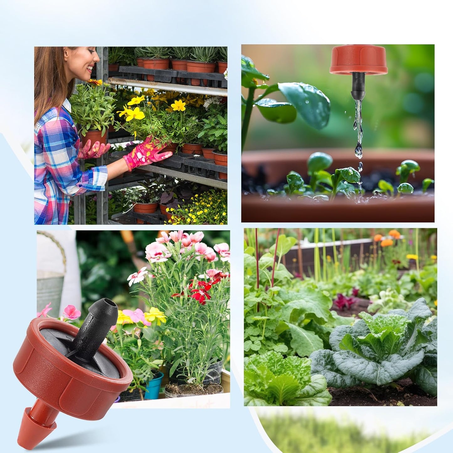 200Pcs 1 GPH Pressure Compensating Irrigation Spot Drippers,Constant Flow Barb Outlet Watering Dripper Emitters Heads Parts for 1/4 Inch Watering Tubing Line for Garden Pots Plant Irrigation Systems