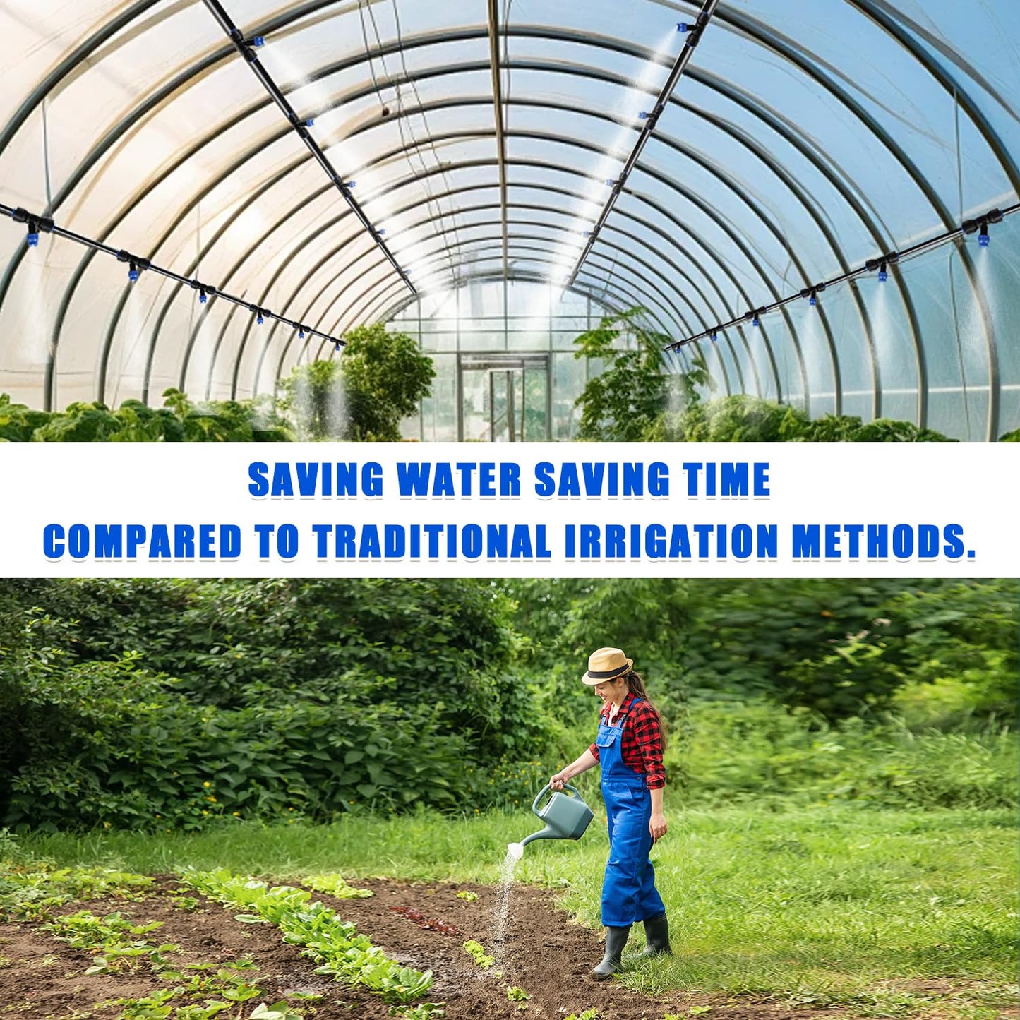 59FT Mist Drip Irrigation System, Automatic Garden Watering System with Adjustable Atomizing Misting Nozzle, 1/4 inch Blank Distribution Tubing Watering Drip Kit for Garden, Greenhouse, Lawn