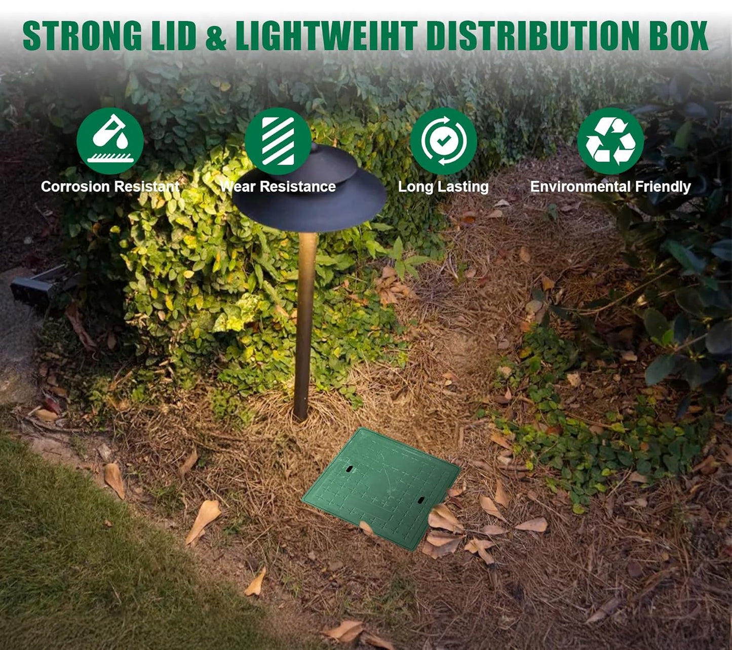 16x16x16in Underground Splice Boxes with Fiberglass Solid Cover,In Ground Pull Box Deep Enclosure Distribution Pit Electrical Junction Boxes Drillable Precast Tapered Pit for Cable Wiring