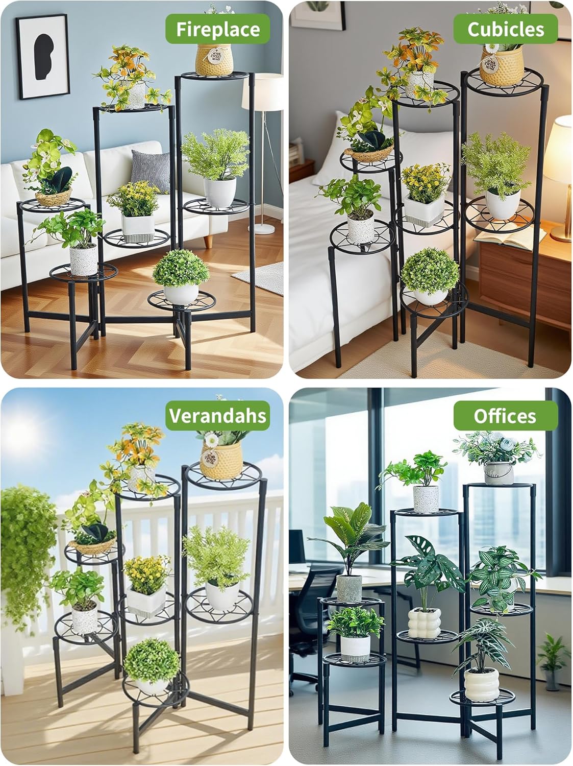 7 Tier Plant Stand Indoor Foldable Corner Tall Plant Shelf for Multiple Plants Flower Pot Holder Display Stand for Living Room Balcony Garden Patio Black