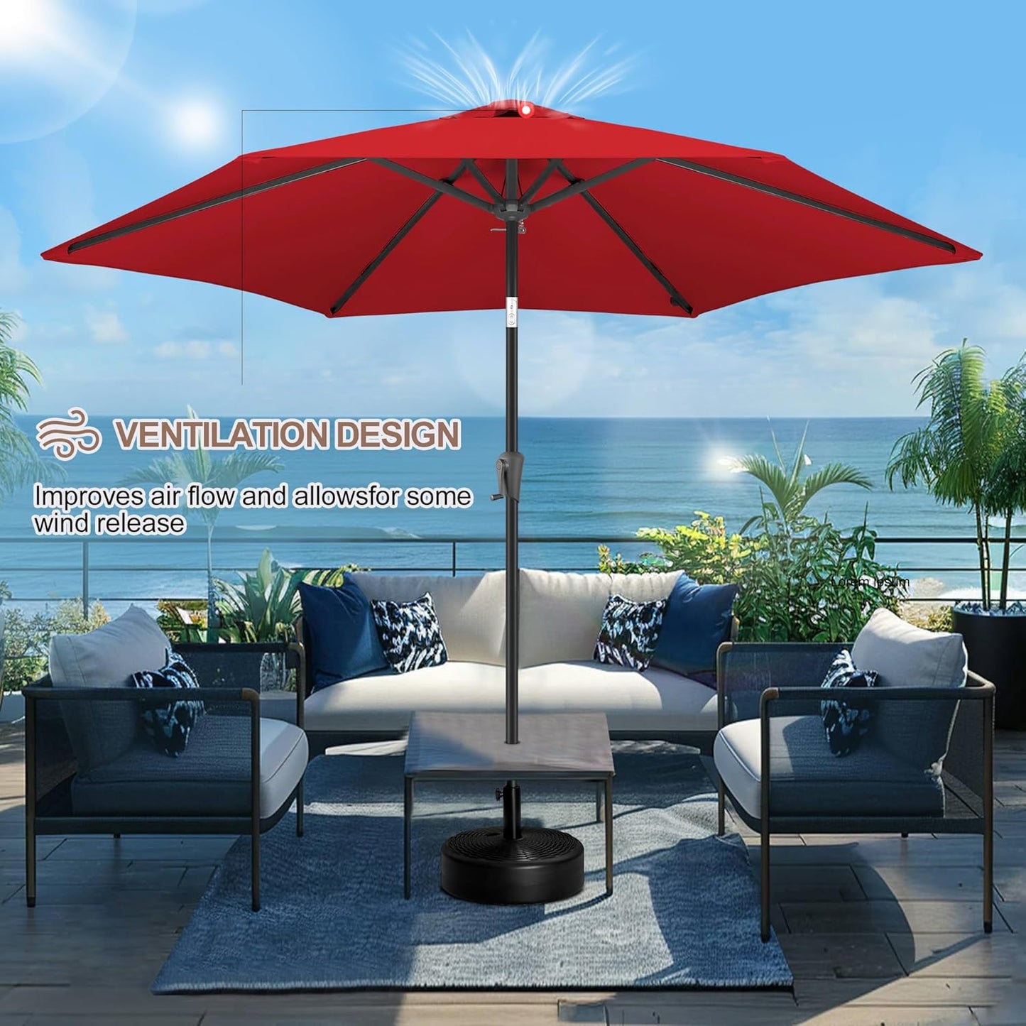 FLAME&SHADE 10ft Patio Umbrella - Outdoor Umbrella with 6 Sturdy Ribs, Push Button Tilt and Crank, UV Protection Table Market Umbrella for Pool, Porch,Garden, Deck, Backyard (Red)