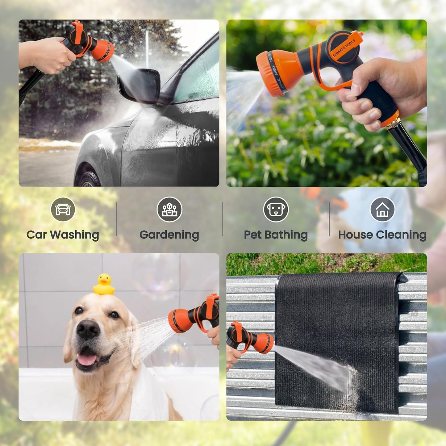 Giraffe Tools Garden Hose 100FT Lightweight Lay Flat Water Hose Kink Free Flexible Hose with 9 Spray Function Nozzle(Black)